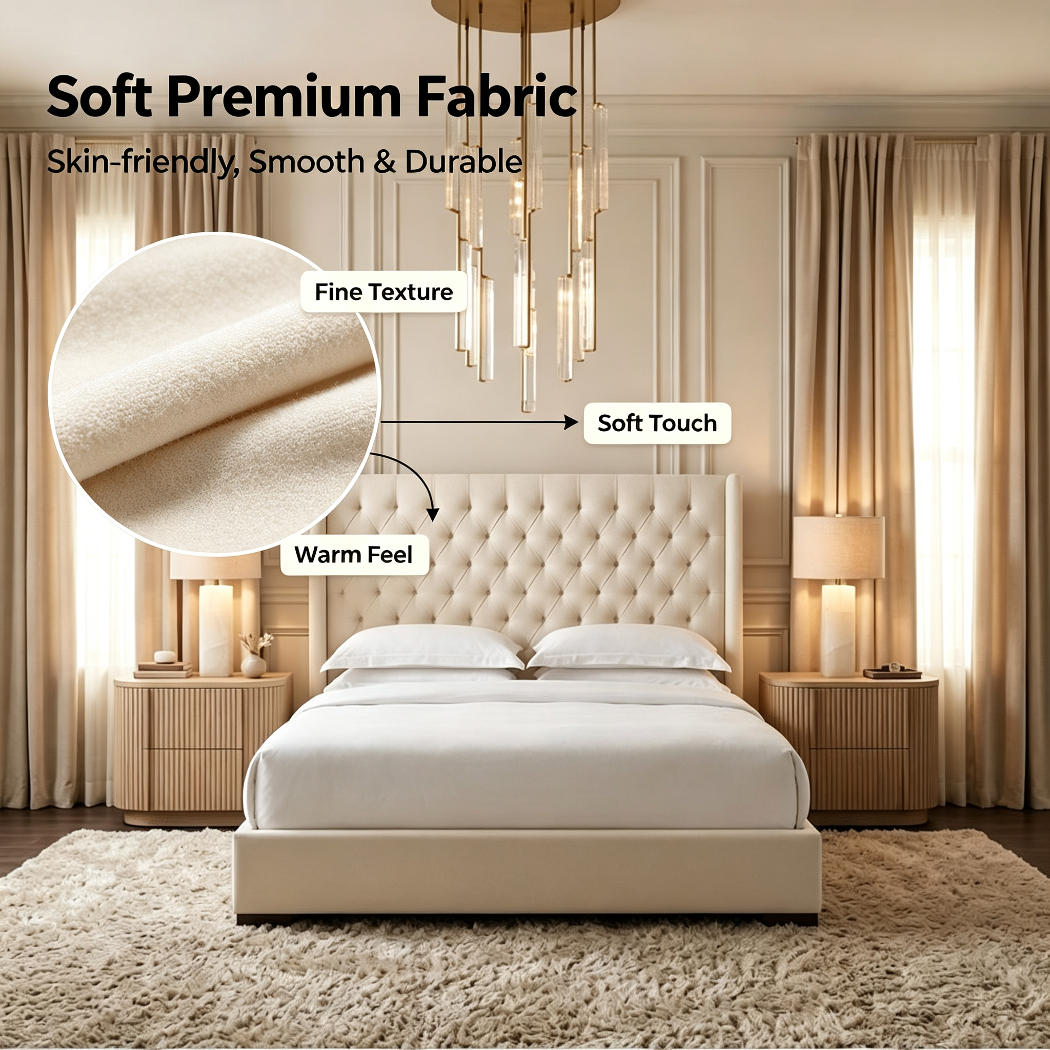 Modern Luxury Upholstered Storage Bed with Button Tufted Headboard for Home Hotel Apartment Villa Bedroom