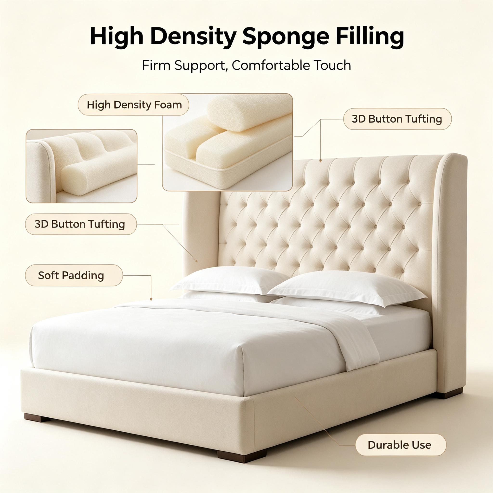 Modern Luxury Upholstered Storage Bed with Button Tufted Headboard for Home Hotel Apartment Villa Bedroom
