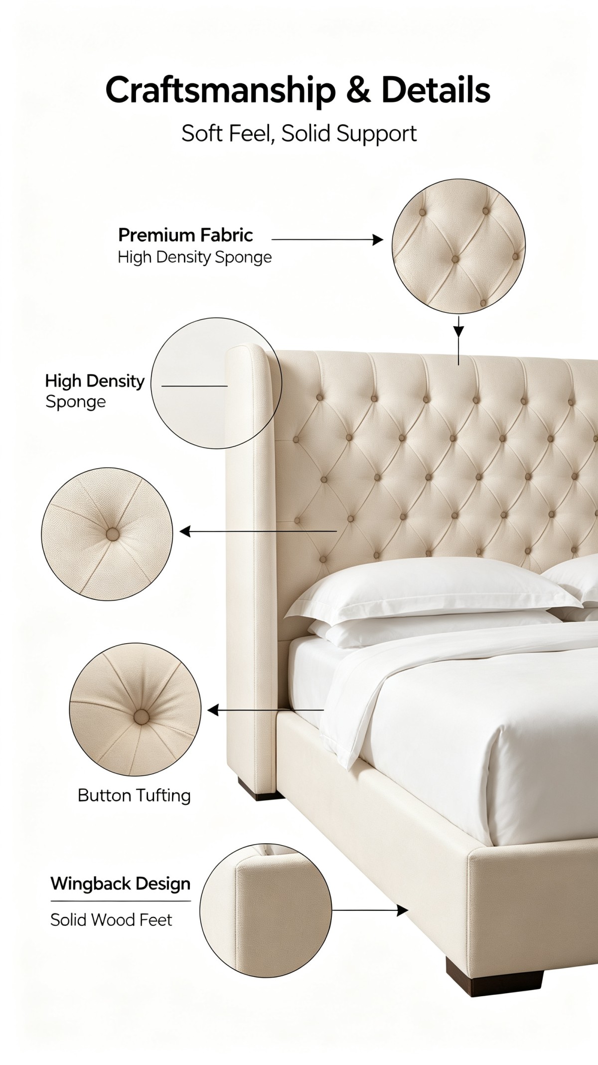 Modern Luxury Upholstered Storage Bed with Button Tufted Headboard for Home Hotel Apartment Villa Bedroom
