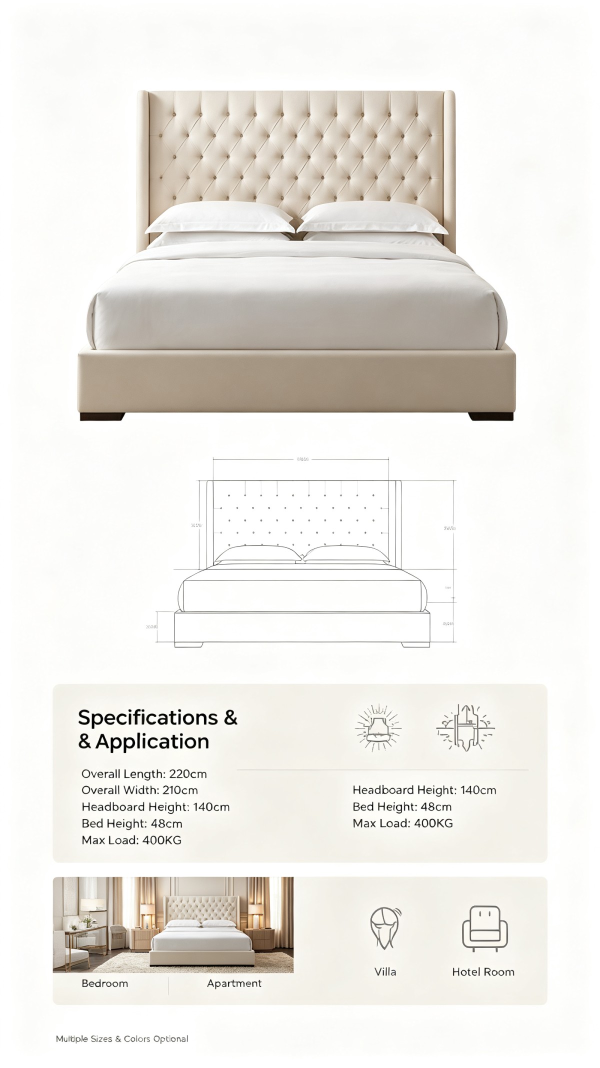 Modern Luxury Upholstered Storage Bed with Button Tufted Headboard for Home Hotel Apartment Villa Bedroom