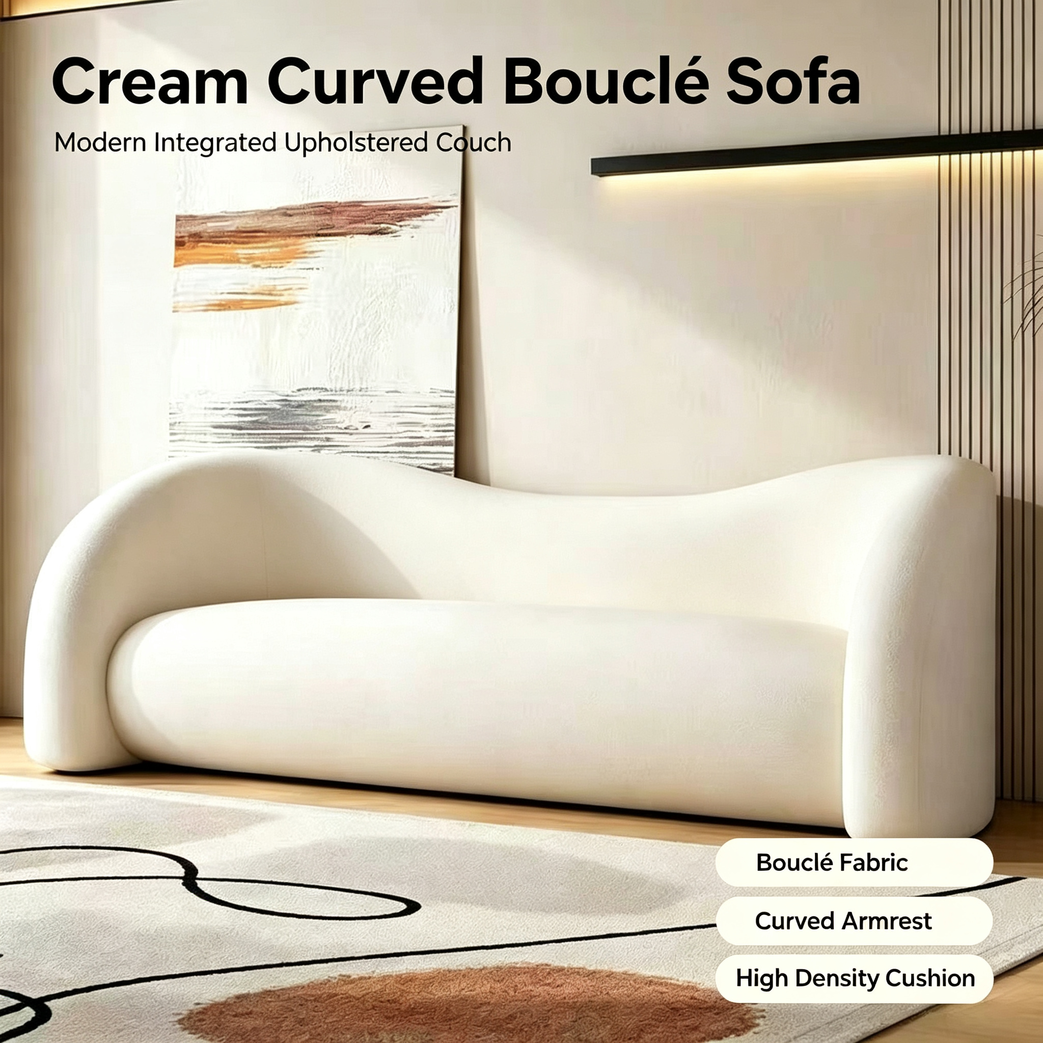 Premium Curved Lazy Sofa | Modern Boucle Fabric Multi-Functional Chair for Living Room Bedroom Salon Reception