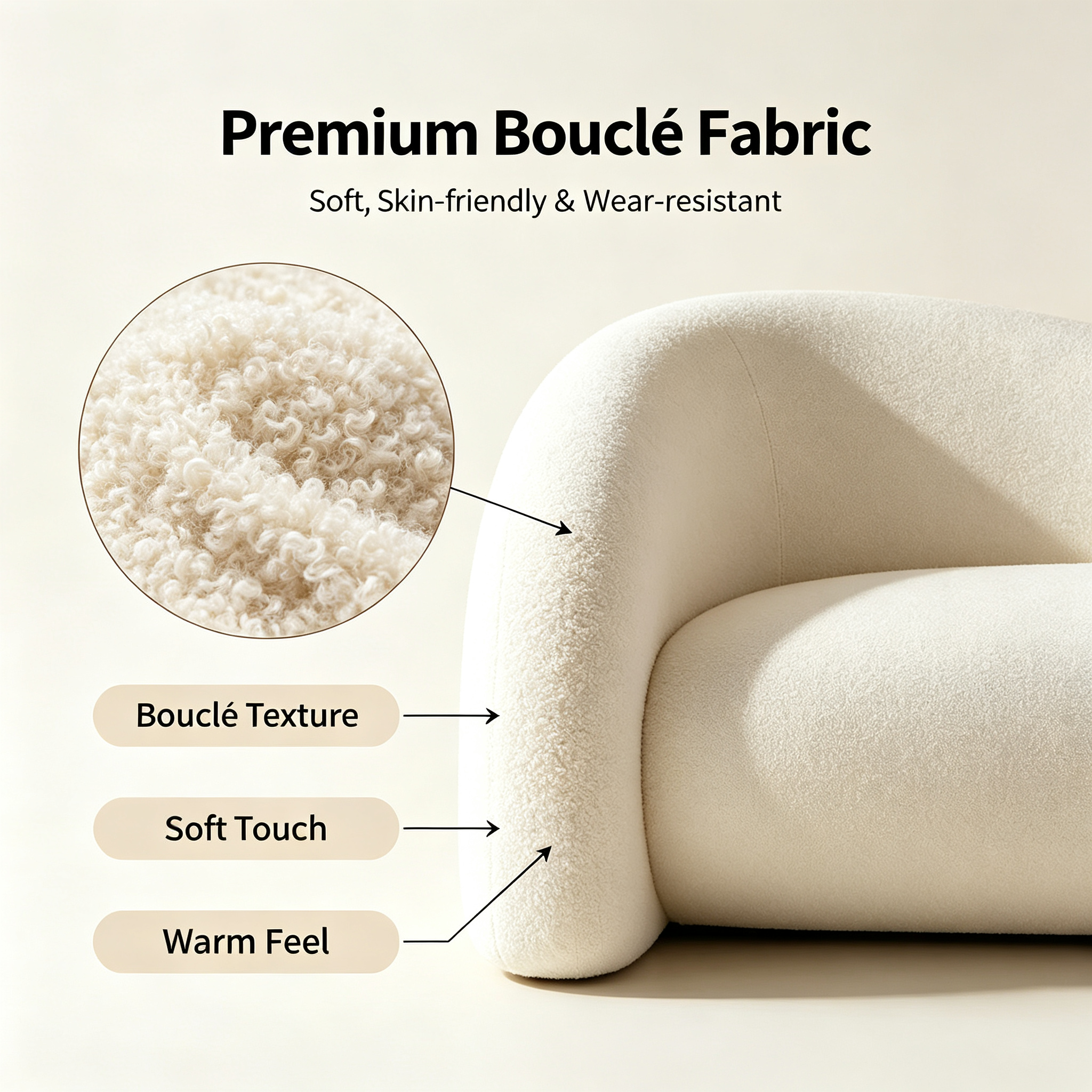 Premium Curved Lazy Sofa | Modern Boucle Fabric Multi-Functional Chair for Living Room Bedroom Salon Reception