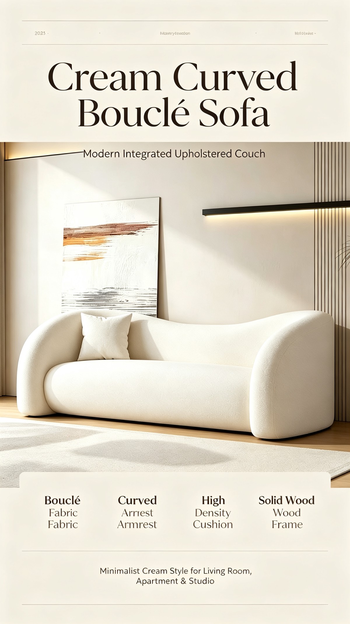 Premium Curved Lazy Sofa | Modern Boucle Fabric Multi-Functional Chair for Living Room Bedroom Salon Reception