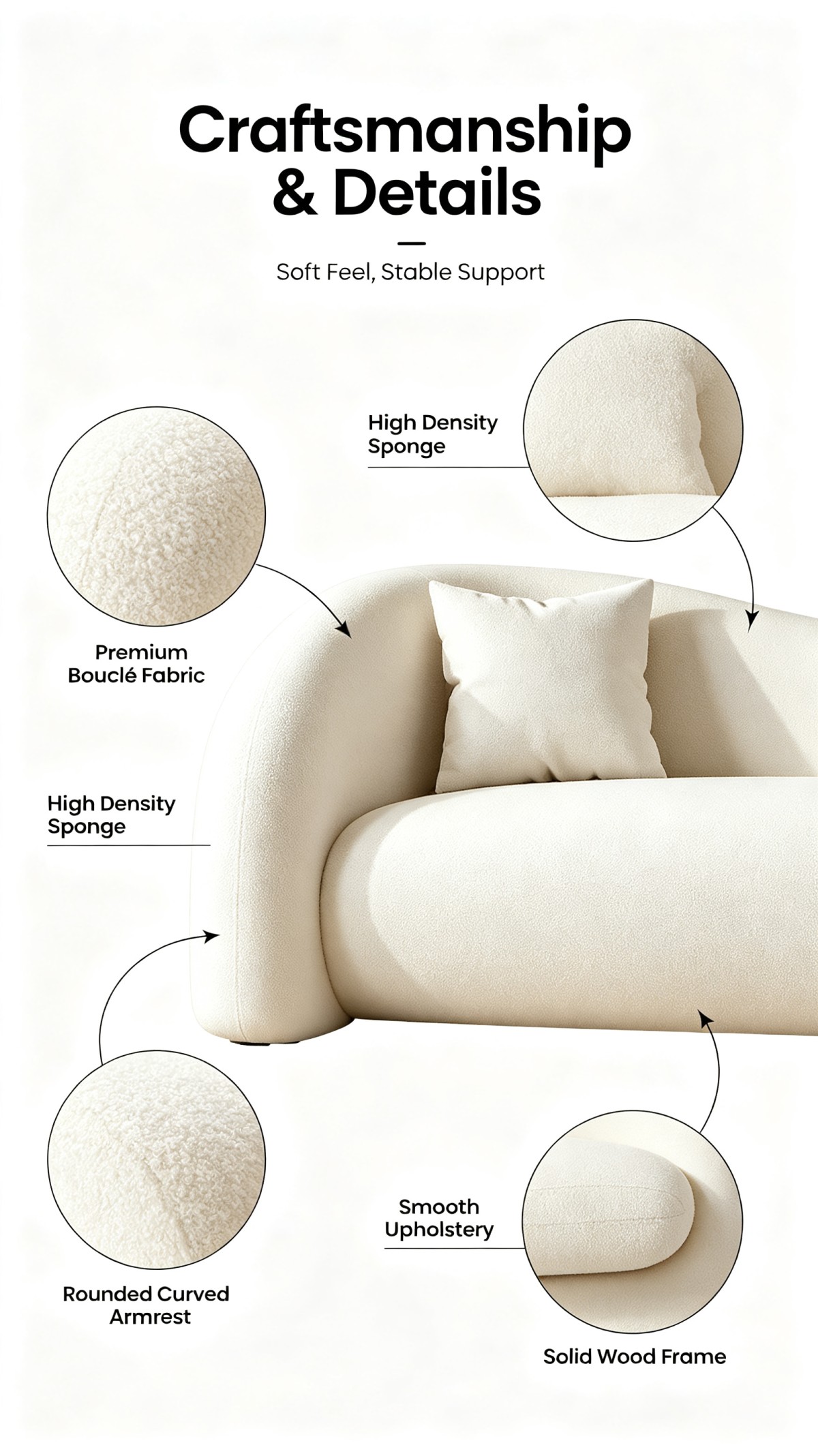 Premium Curved Lazy Sofa | Modern Boucle Fabric Multi-Functional Chair for Living Room Bedroom Salon Reception