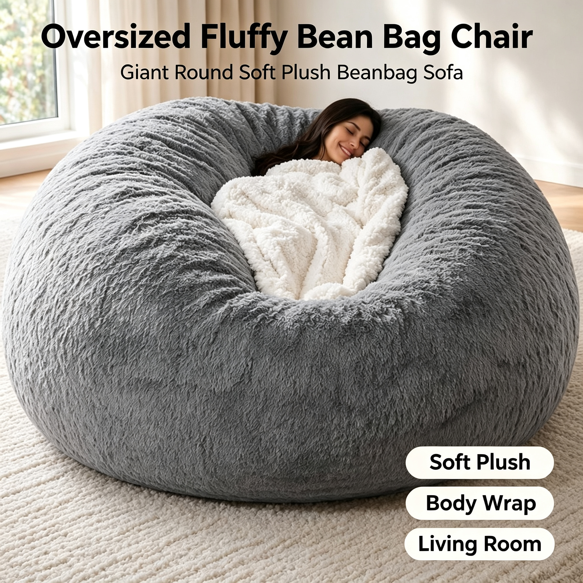 Luxury Plush Bean Bag Chair Cover | Giant Velvet Lounger for Adults | 2-in-1 Ergonomic Gaming Sofa (Unfilled)