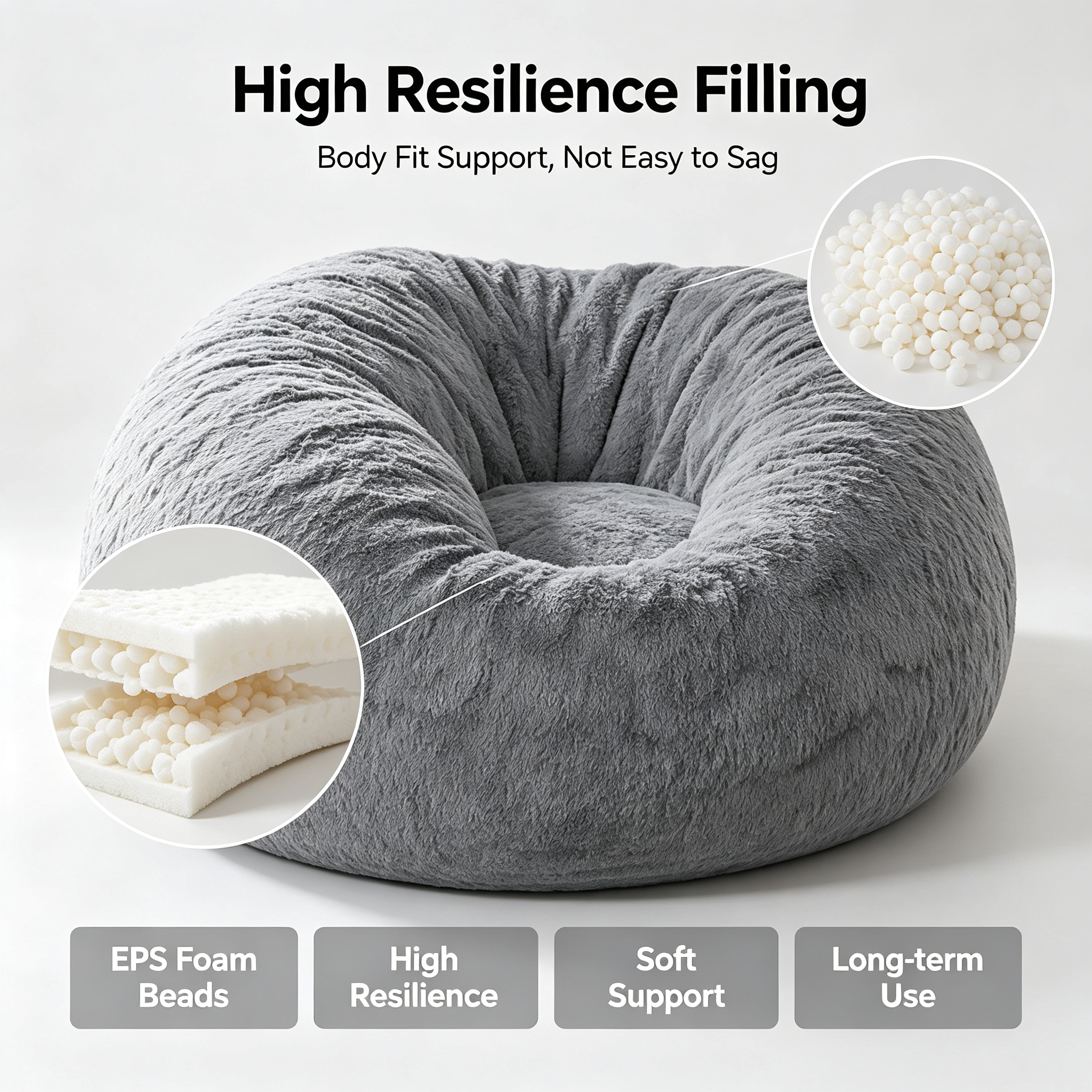 Luxury Plush Bean Bag Chair Cover | Giant Velvet Lounger for Adults | 2-in-1 Ergonomic Gaming Sofa (Unfilled)