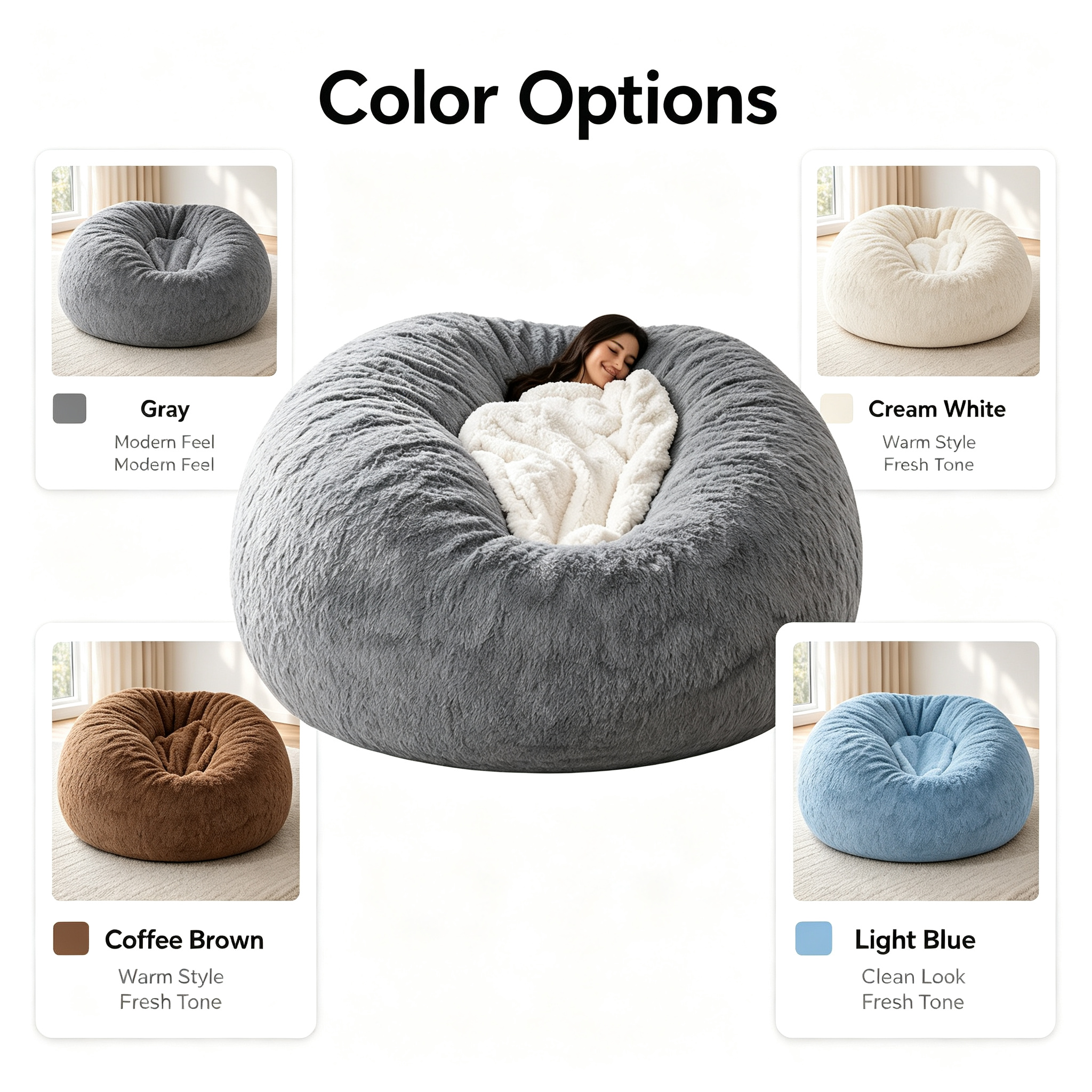 Luxury Plush Bean Bag Chair Cover | Giant Velvet Lounger for Adults | 2-in-1 Ergonomic Gaming Sofa (Unfilled)