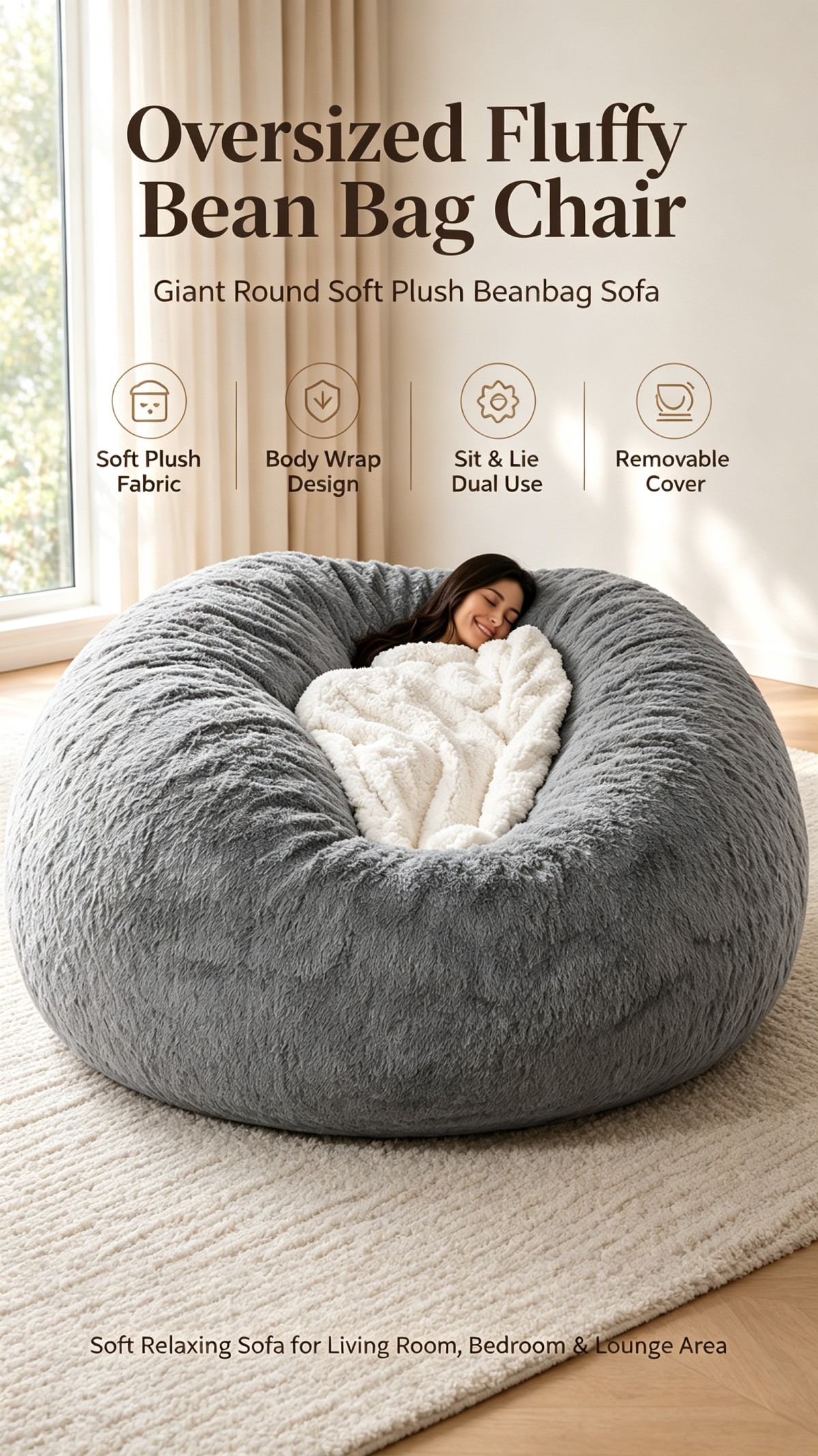 微信图片_20260921093159_424_5 Luxury Plush Bean Bag Chair Cover | Giant Velvet Lounger for Adults | 2-in-1 Ergonomic Gaming Sofa (Unfilled)
