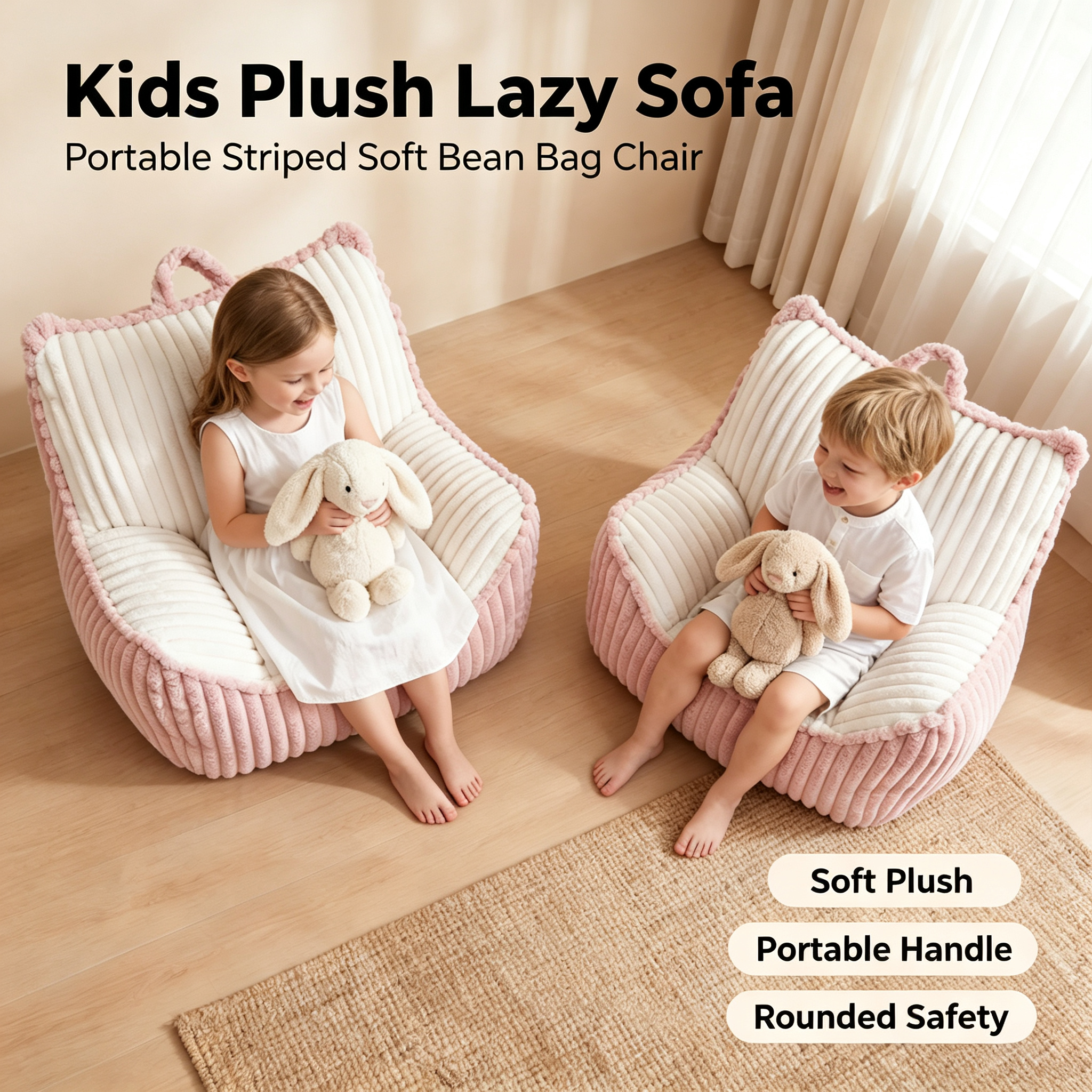 Premium Plush Fabric Foam Filled Kids Bean Bag Sofa | Portable Kids Lounger for Indoor Use