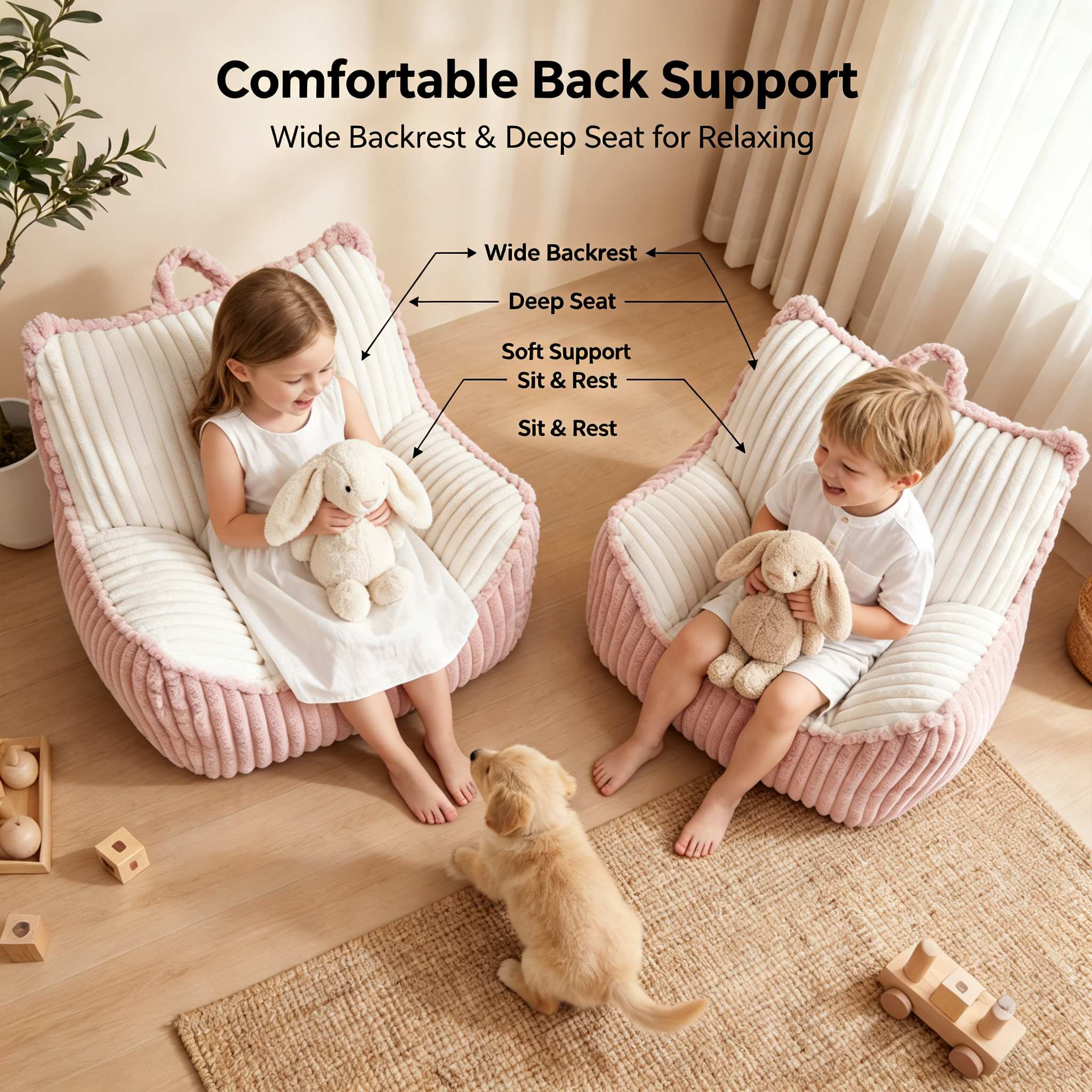 Premium Plush Fabric Foam Filled Kids Bean Bag Sofa | Portable Kids Lounger for Indoor Use