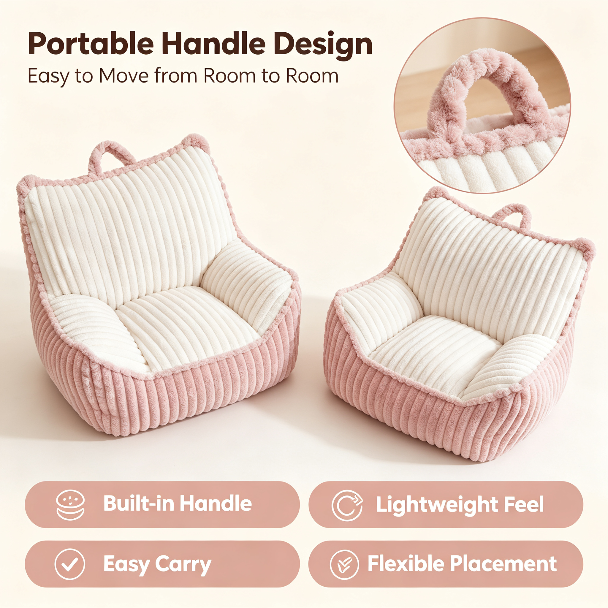 Premium Plush Fabric Foam Filled Kids Bean Bag Sofa | Portable Kids Lounger for Indoor Use