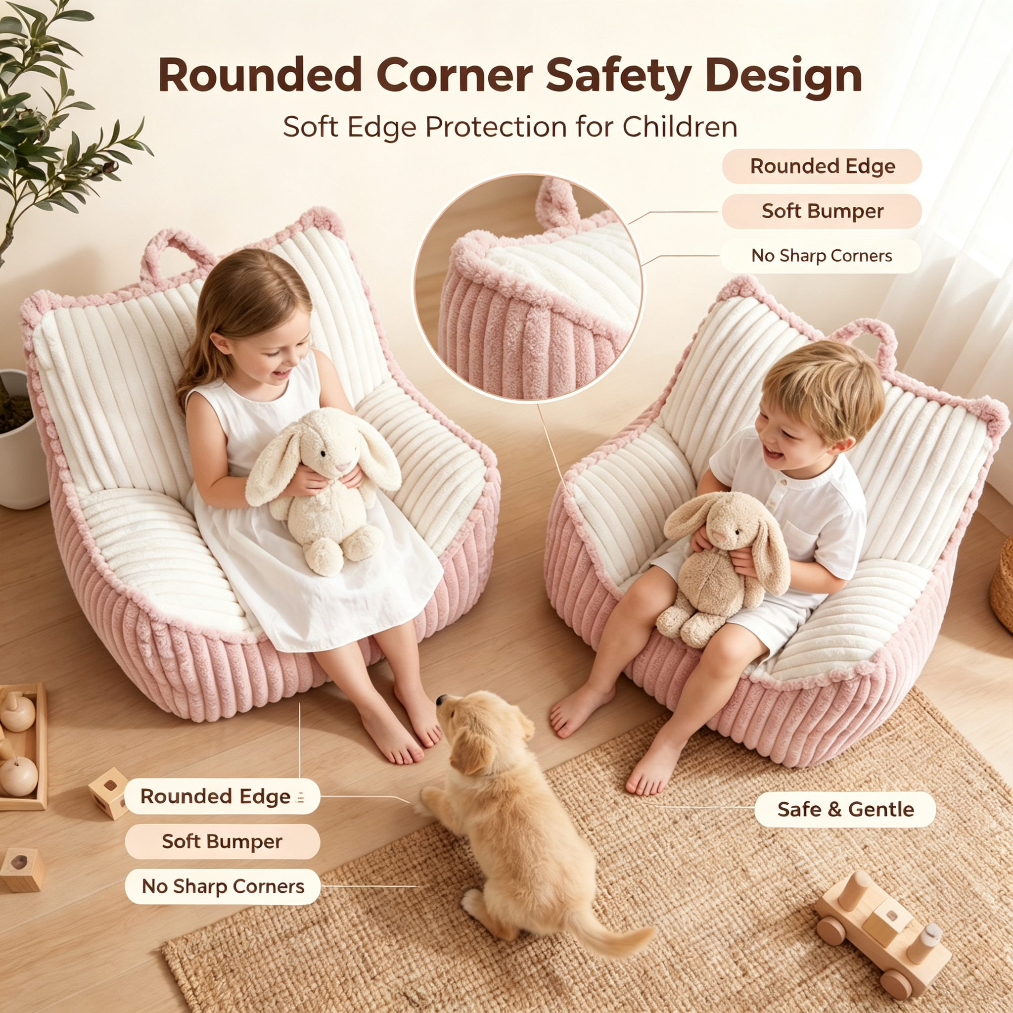 Premium Plush Fabric Foam Filled Kids Bean Bag Sofa | Portable Kids Lounger for Indoor Use