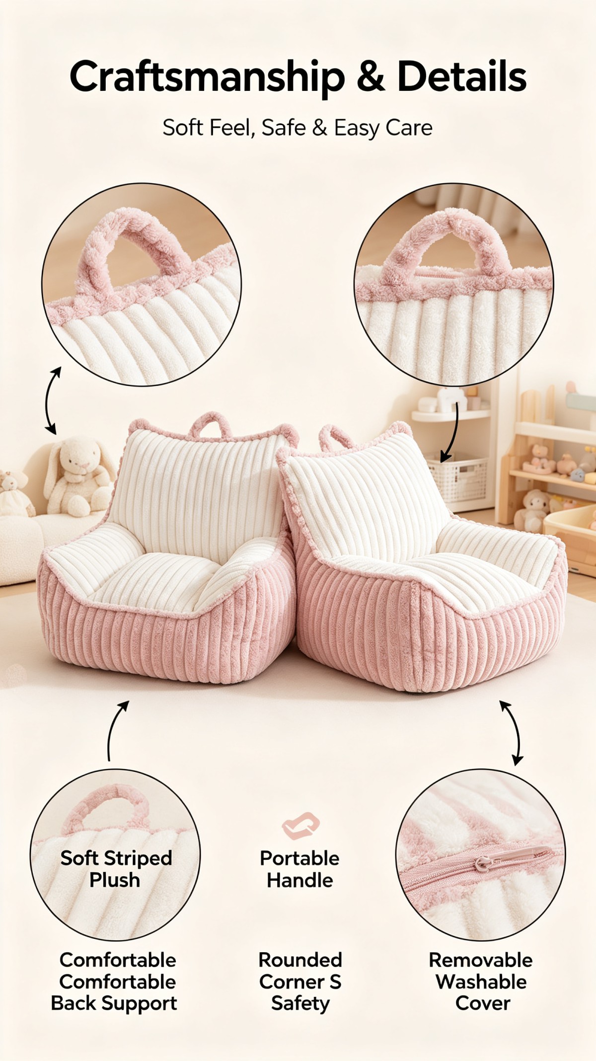 微信图片_20260921114939_434_5 Premium Plush Fabric Foam Filled Kids Bean Bag Sofa | Portable Kids Lounger for Indoor Use