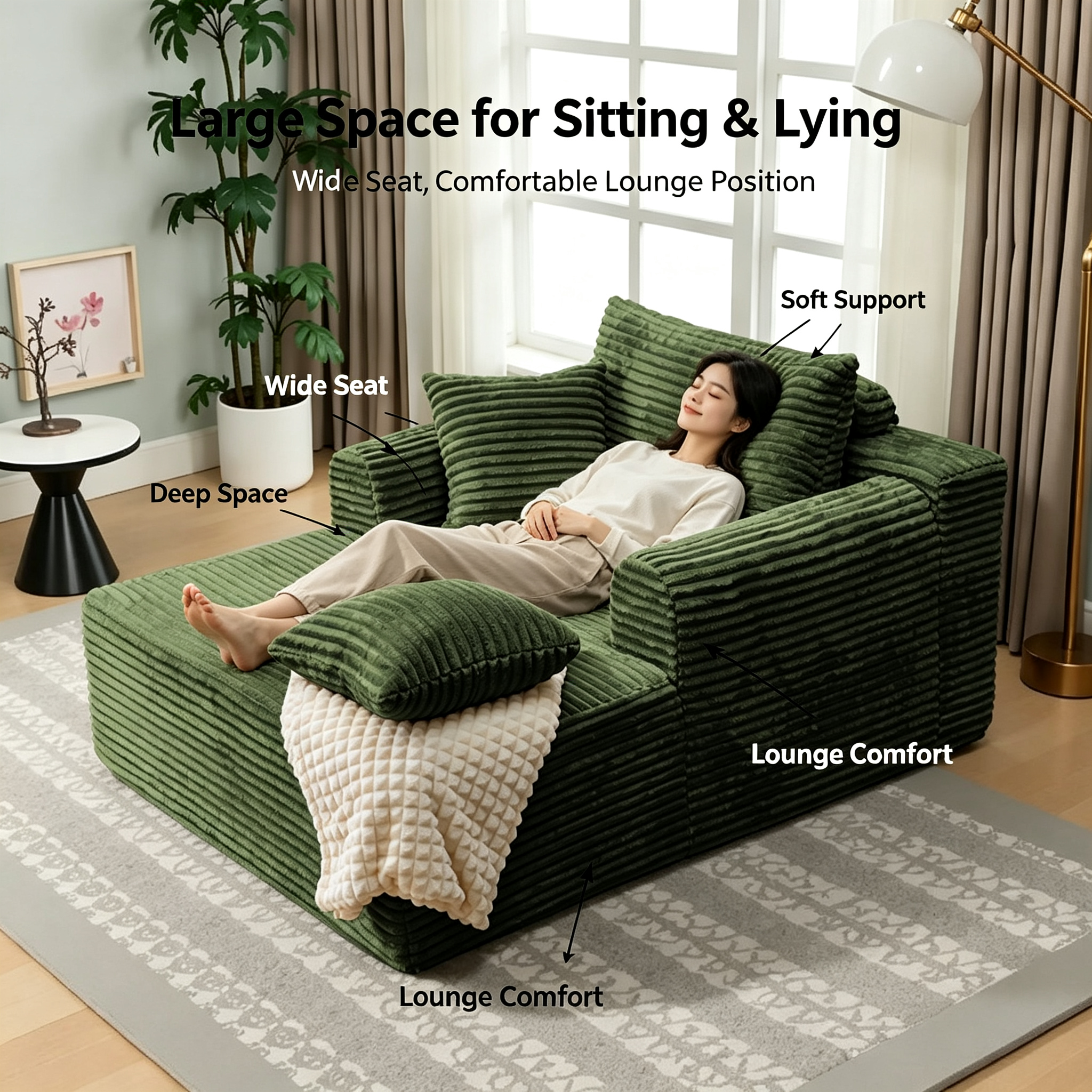 Modern Stylish Single Reclining Sponge Sofa Bed | Dark Green Fabric Eco-Friendly Modular Lounger for Apartment Living Room