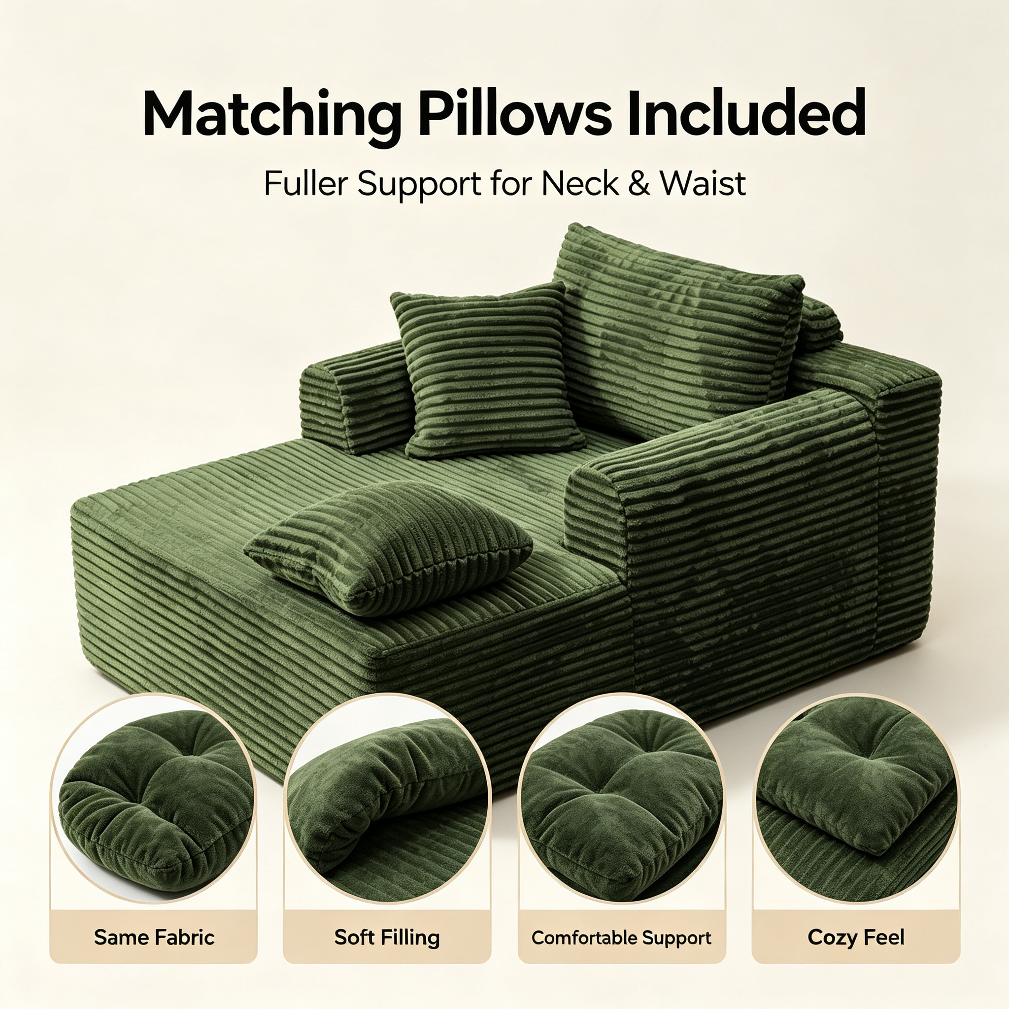 Modern Stylish Single Reclining Sponge Sofa Bed | Dark Green Fabric Eco-Friendly Modular Lounger for Apartment Living Room
