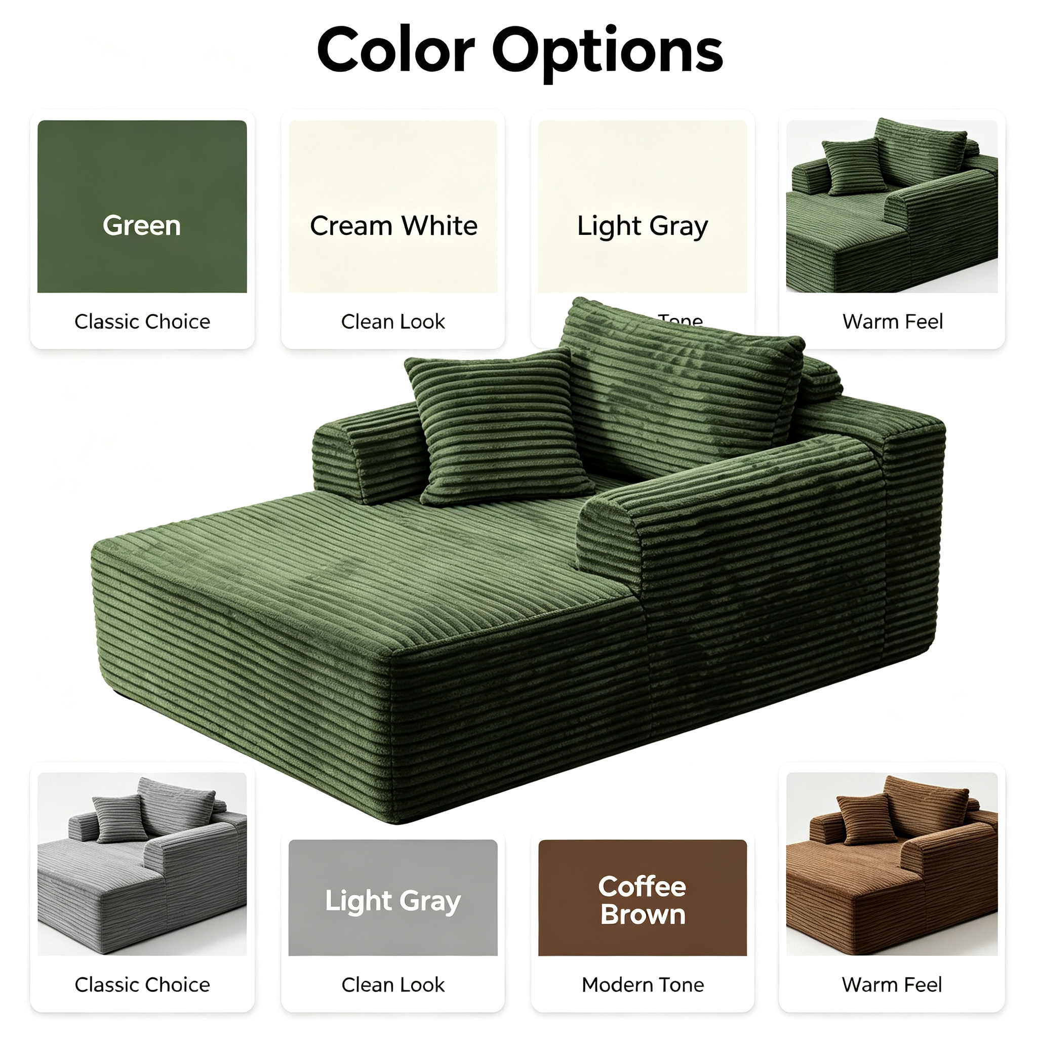 Modern Stylish Single Reclining Sponge Sofa Bed | Dark Green Fabric Eco-Friendly Modular Lounger for Apartment Living Room