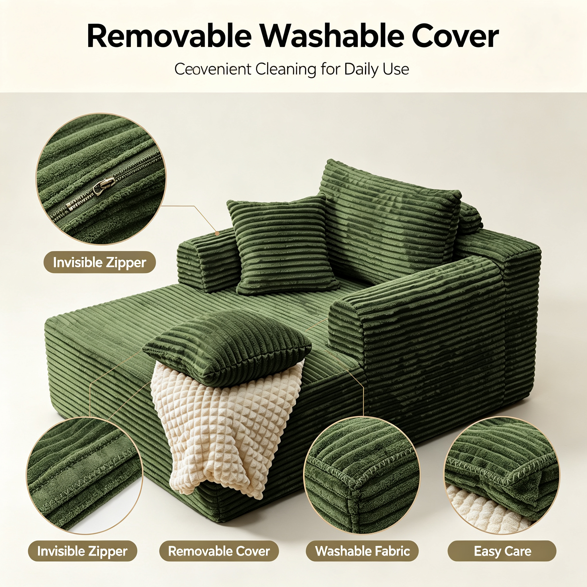 Modern Stylish Single Reclining Sponge Sofa Bed | Dark Green Fabric Eco-Friendly Modular Lounger for Apartment Living Room