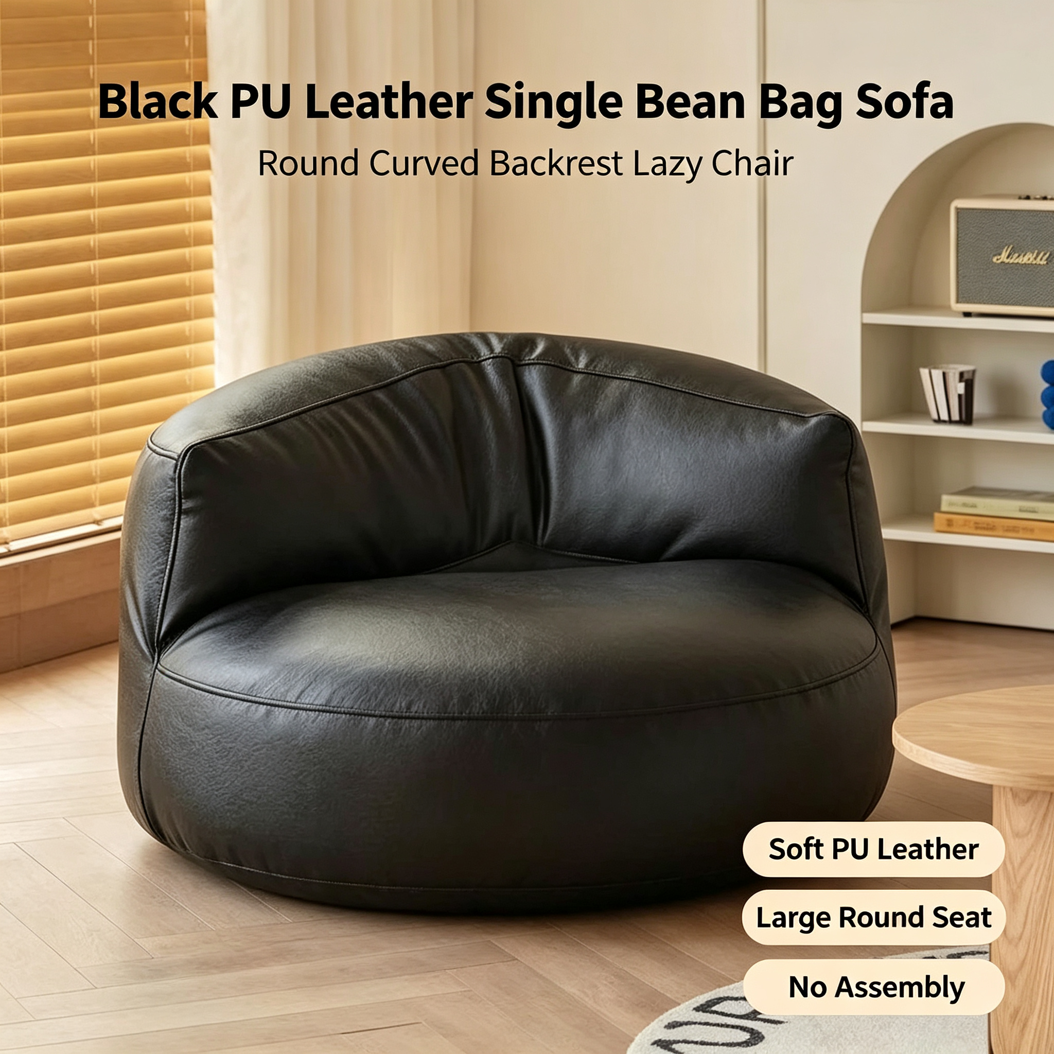 Modern Minimalist Faux Leather Lazy Sofa | Single Bean Bag Lounge Chair for Living Room Bedroom