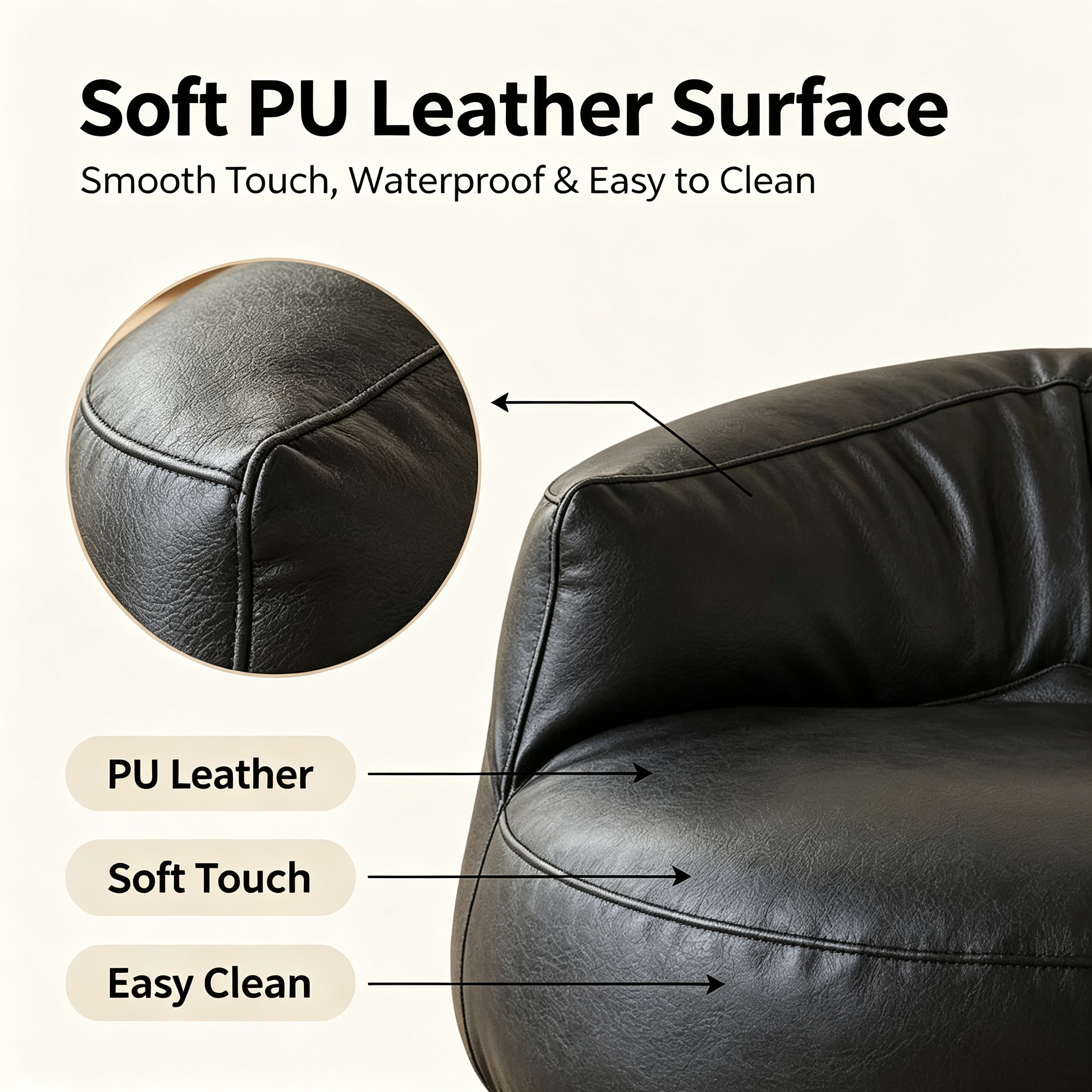 Modern Minimalist Faux Leather Lazy Sofa | Single Bean Bag Lounge Chair for Living Room Bedroom