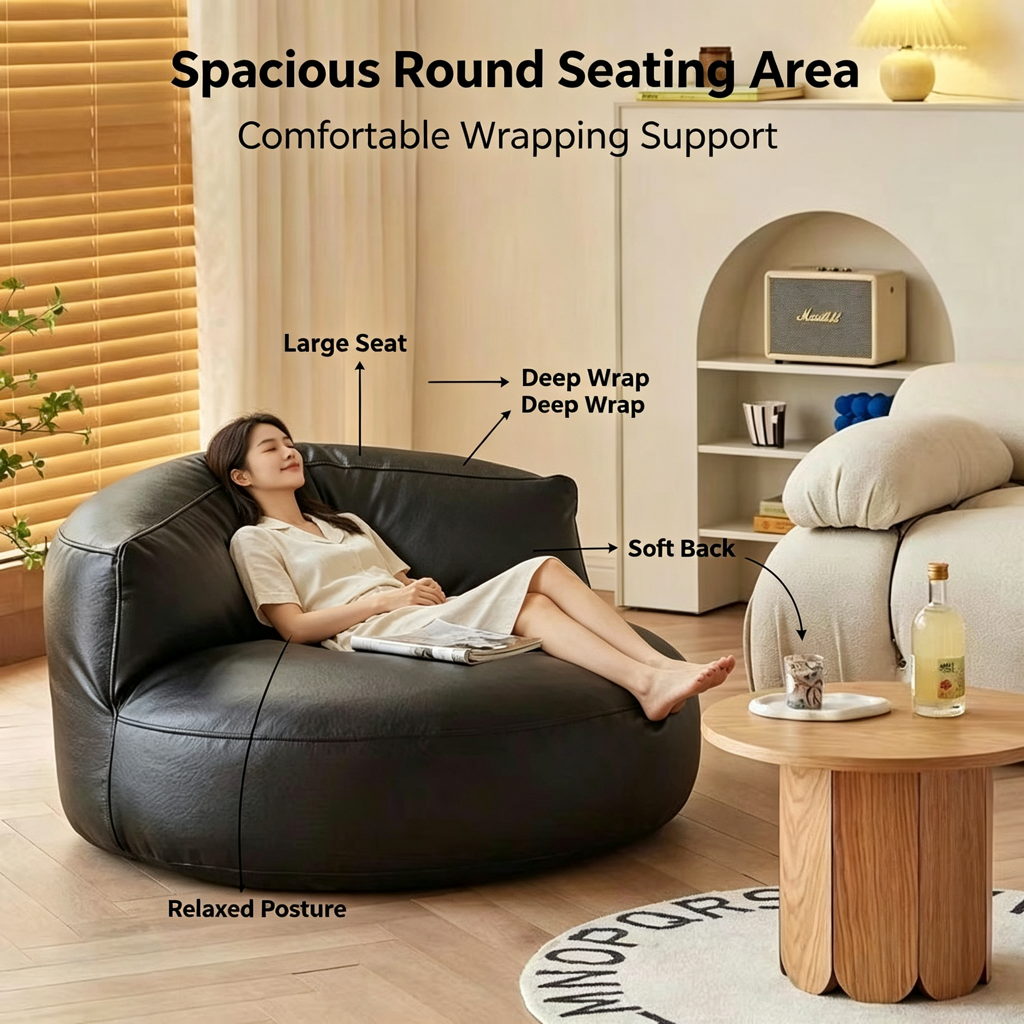 Modern Minimalist Faux Leather Lazy Sofa | Single Bean Bag Lounge Chair for Living Room Bedroom