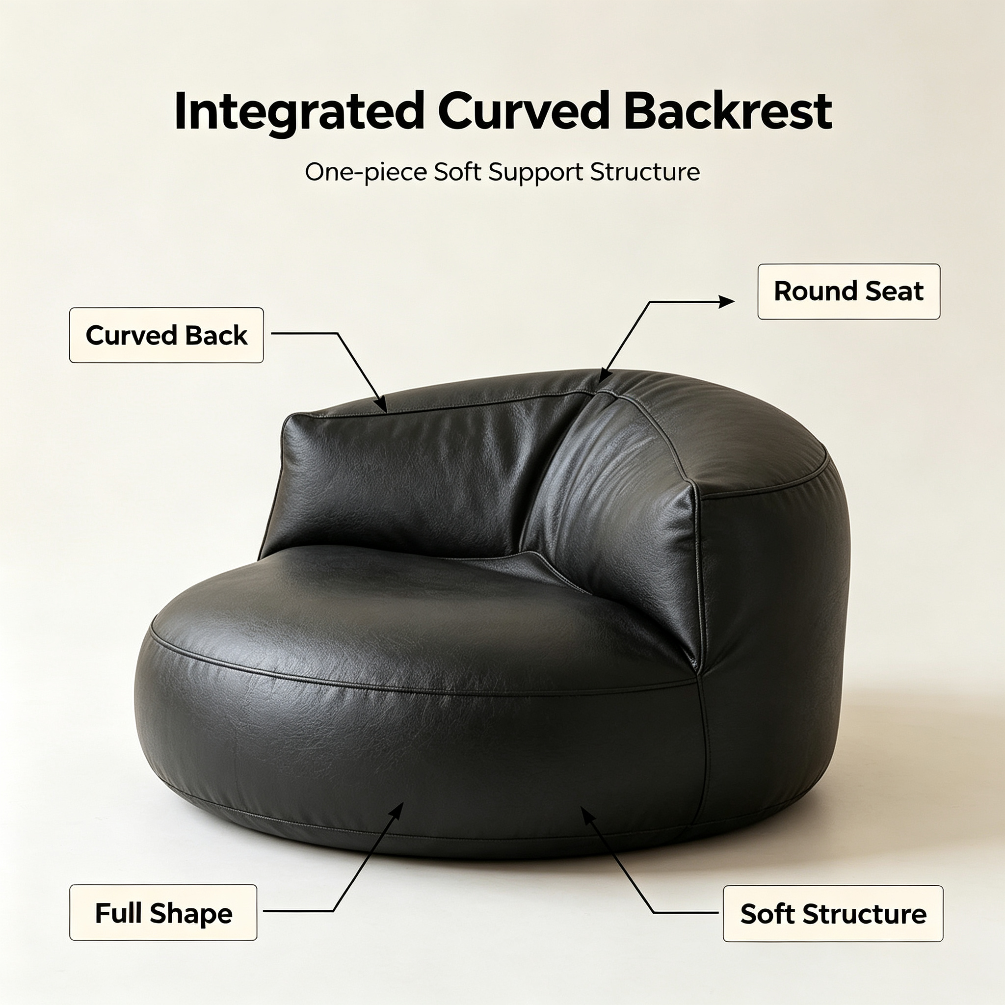 Modern Minimalist Faux Leather Lazy Sofa | Single Bean Bag Lounge Chair for Living Room Bedroom