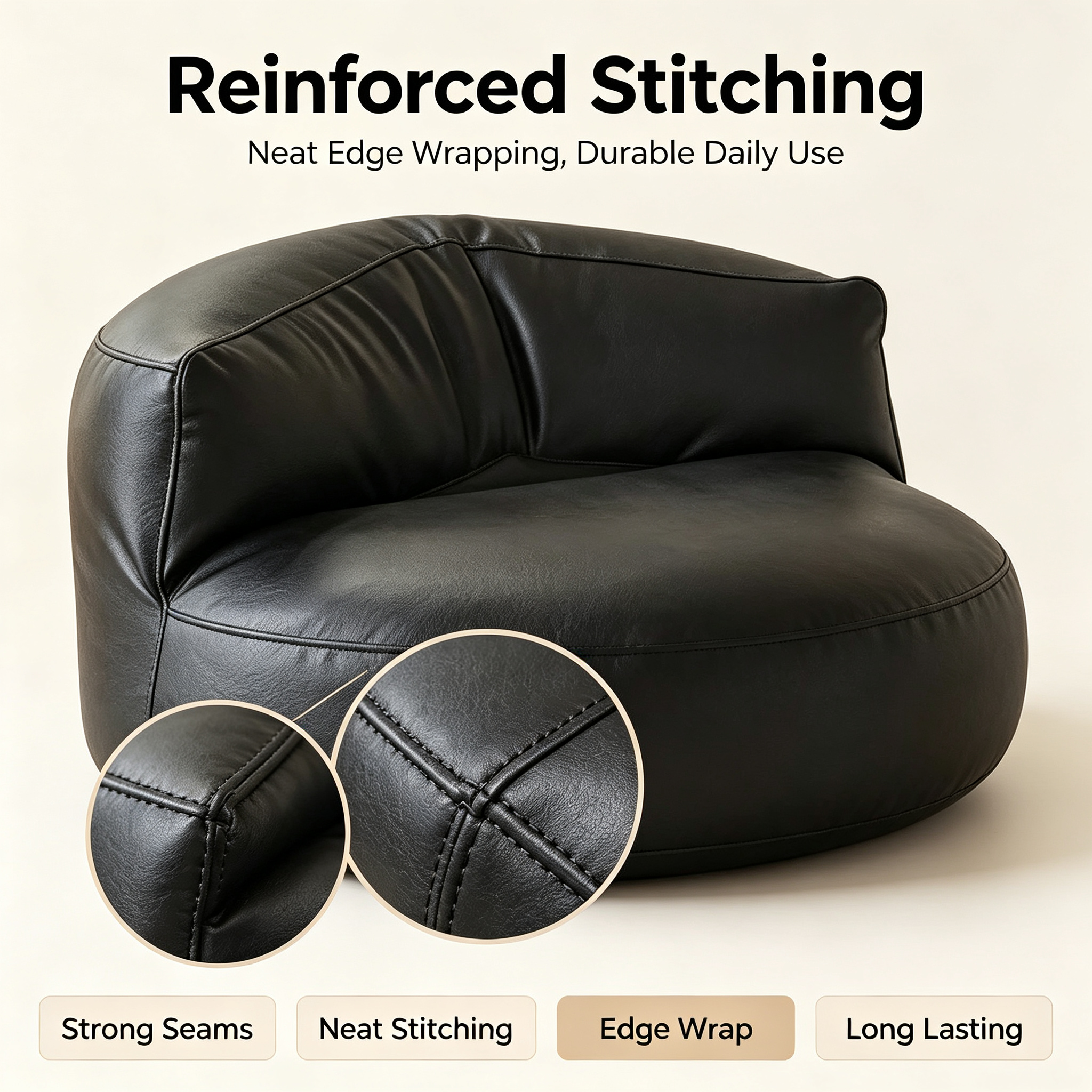 Modern Minimalist Faux Leather Lazy Sofa | Single Bean Bag Lounge Chair for Living Room Bedroom