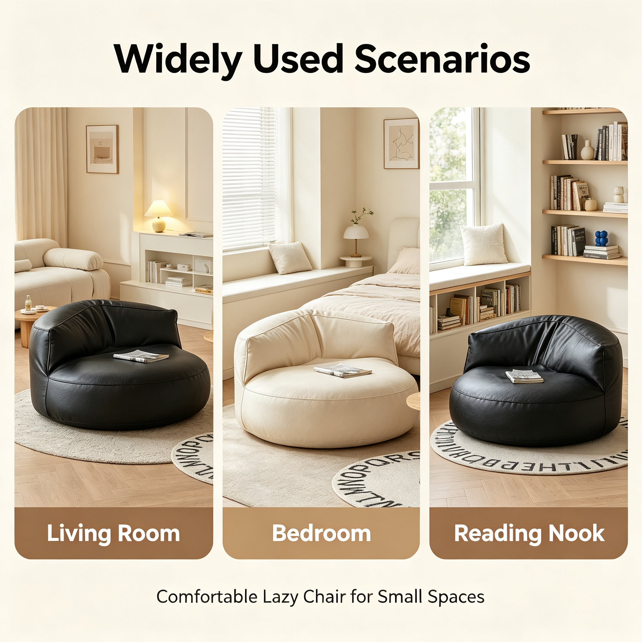 Modern Minimalist Faux Leather Lazy Sofa | Single Bean Bag Lounge Chair for Living Room Bedroom