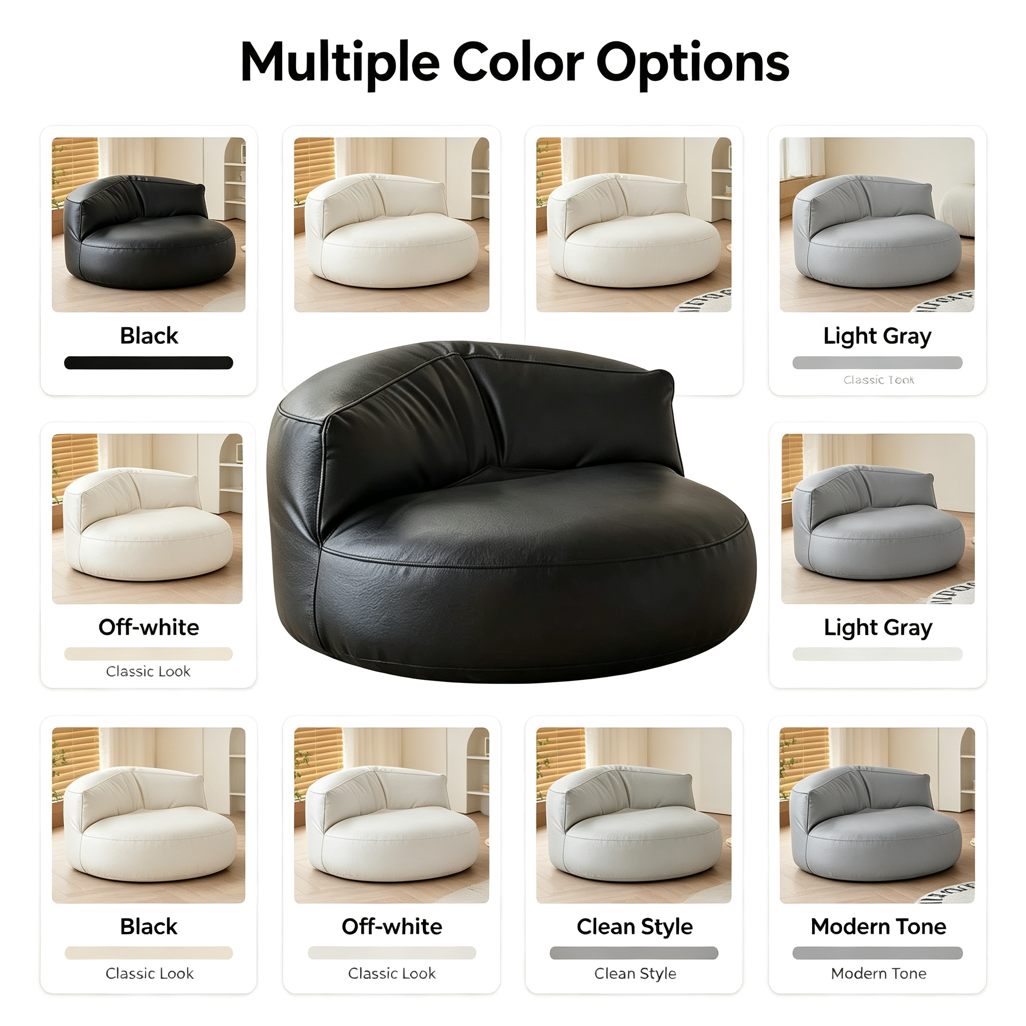 Modern Minimalist Faux Leather Lazy Sofa | Single Bean Bag Lounge Chair for Living Room Bedroom