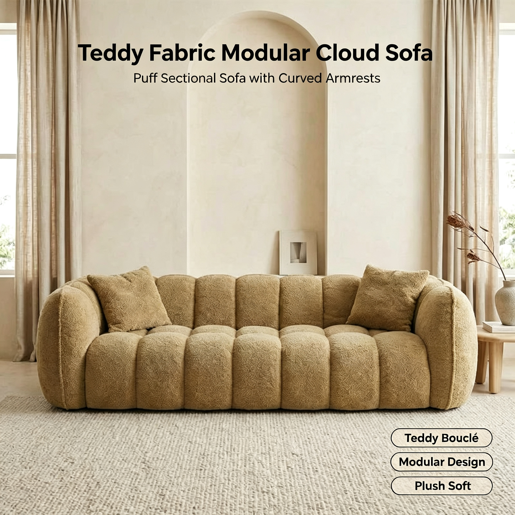 Modern Cream Cloud Bubble Modular Sofa | Soft Boucle Sectional Couch for Living Room