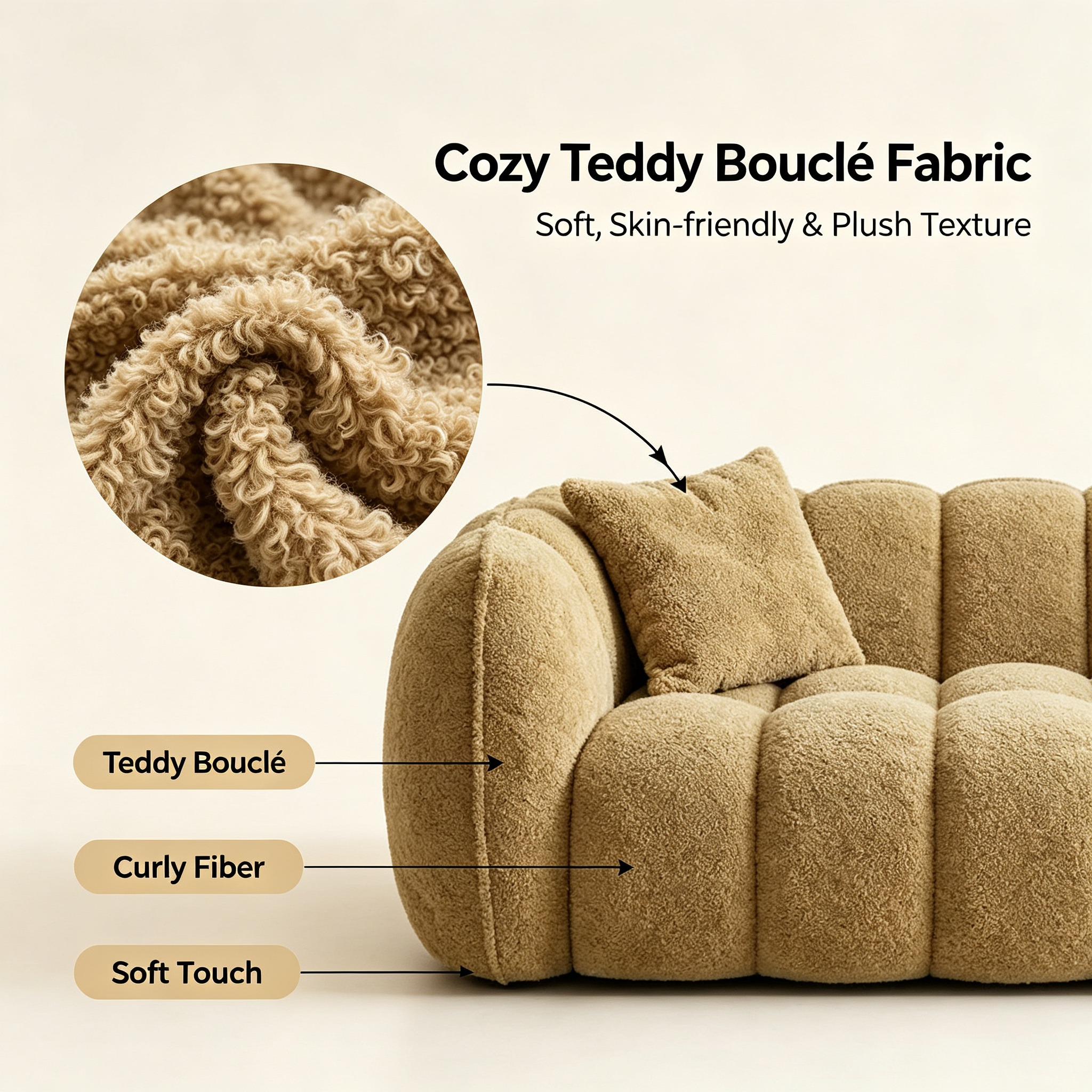Modern Cream Cloud Bubble Modular Sofa | Soft Boucle Sectional Couch for Living Room