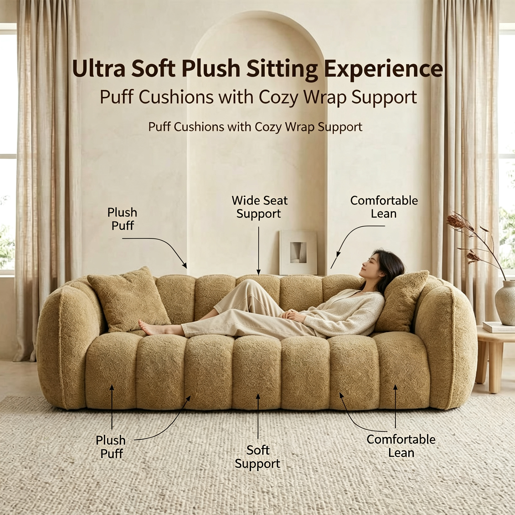 Modern Cream Cloud Bubble Modular Sofa | Soft Boucle Sectional Couch for Living Room