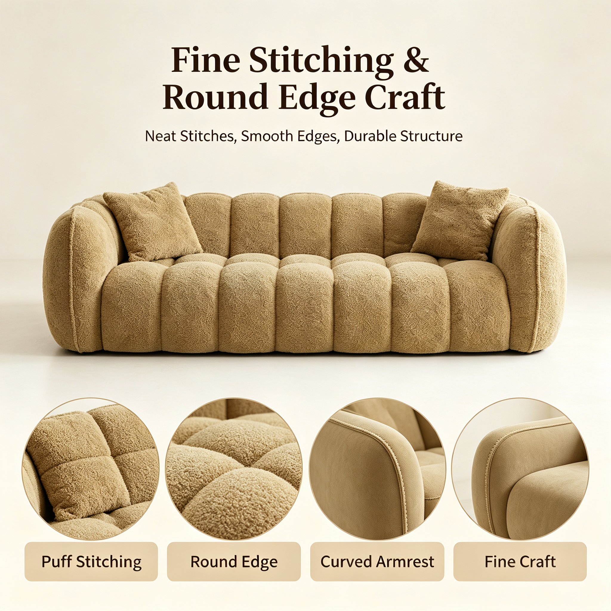 Modern Cream Cloud Bubble Modular Sofa | Soft Boucle Sectional Couch for Living Room