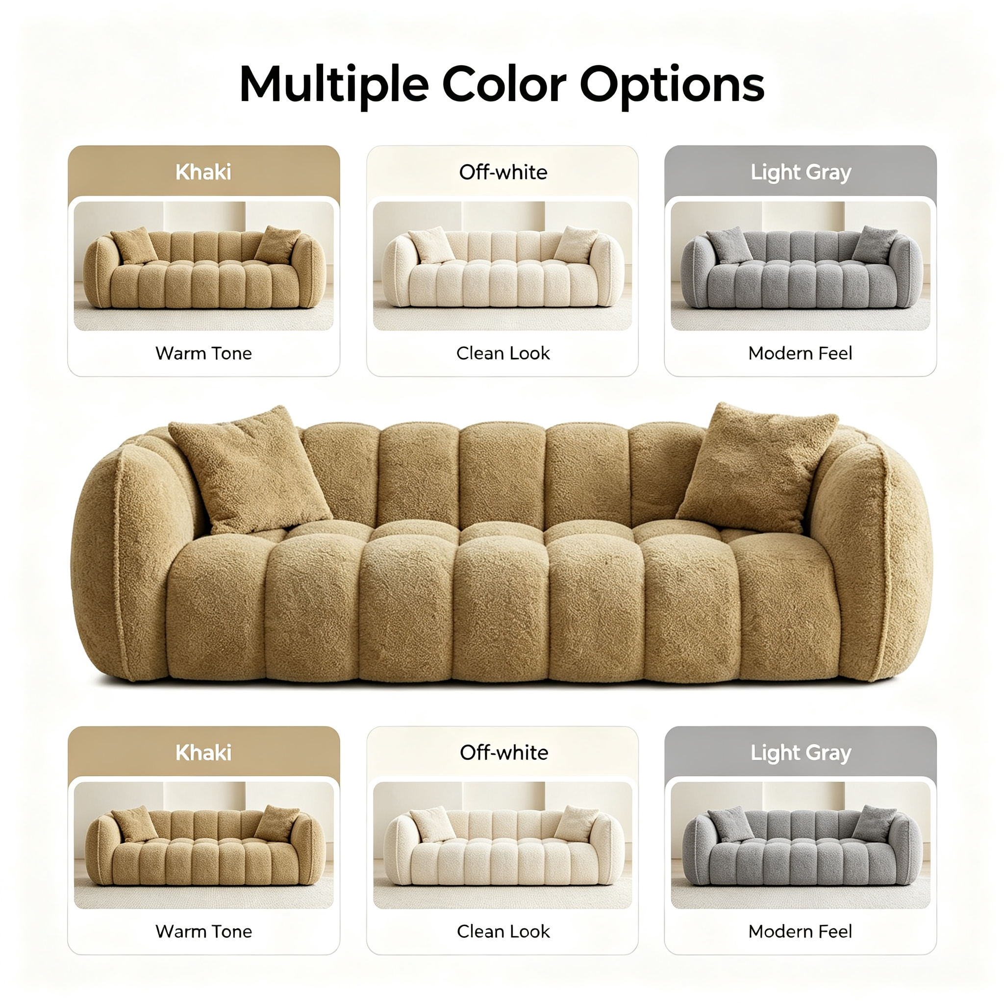 Modern Cream Cloud Bubble Modular Sofa | Soft Boucle Sectional Couch for Living Room