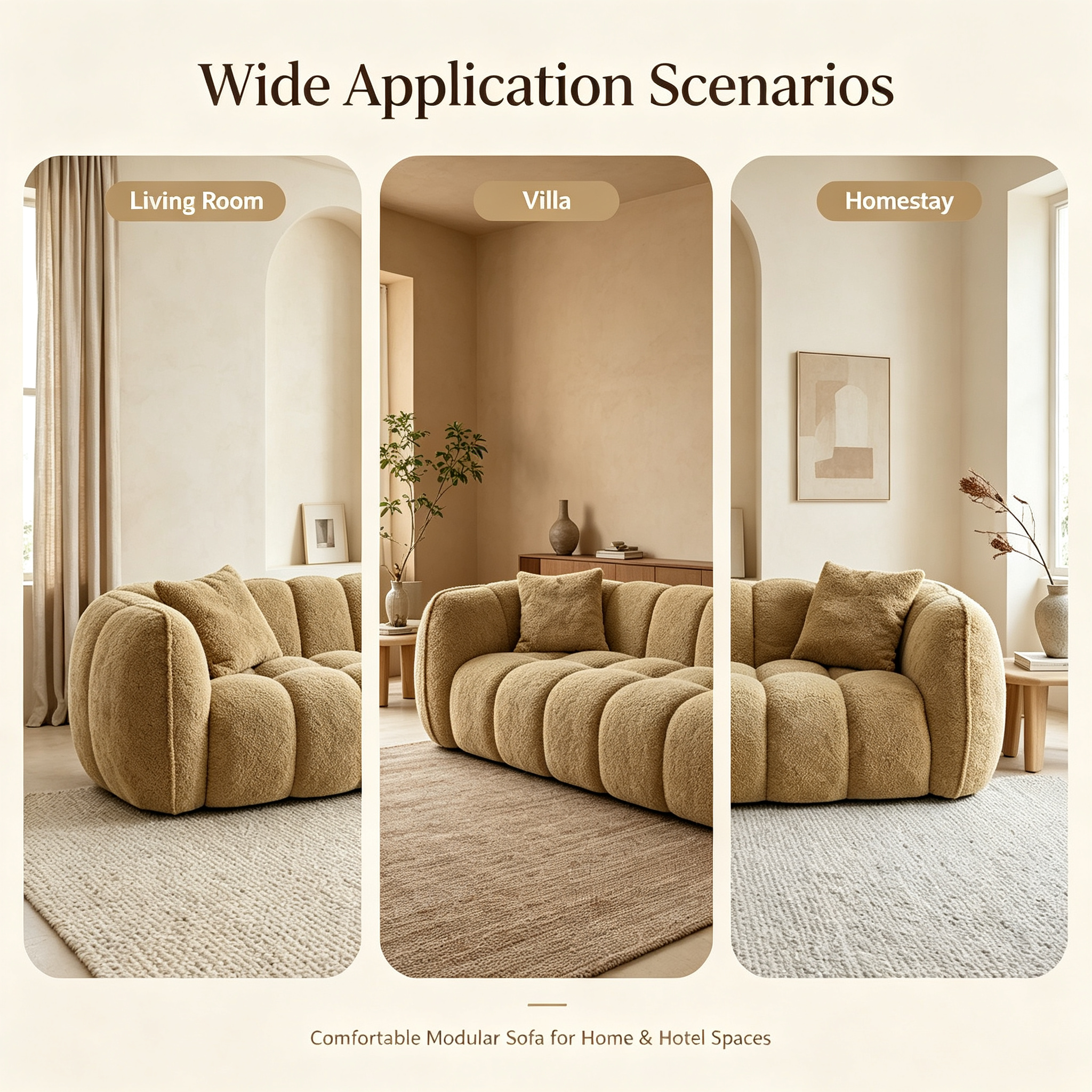 Modern Cream Cloud Bubble Modular Sofa | Soft Boucle Sectional Couch for Living Room