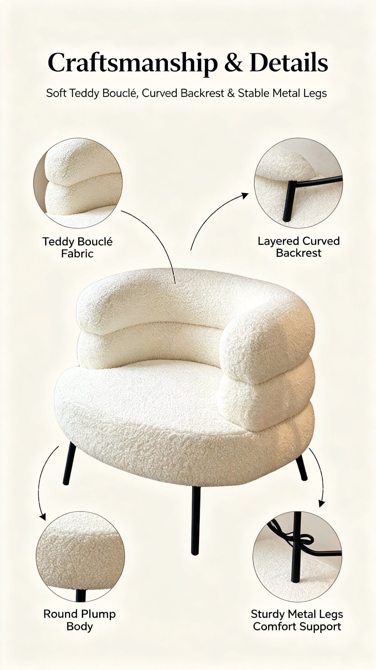 微信图片_20260922144049_489_5 Modern Cream Boucle Accent Chair | Cloud-Like Segmented Single Sofa with Metal Legs for Living Room Balcony