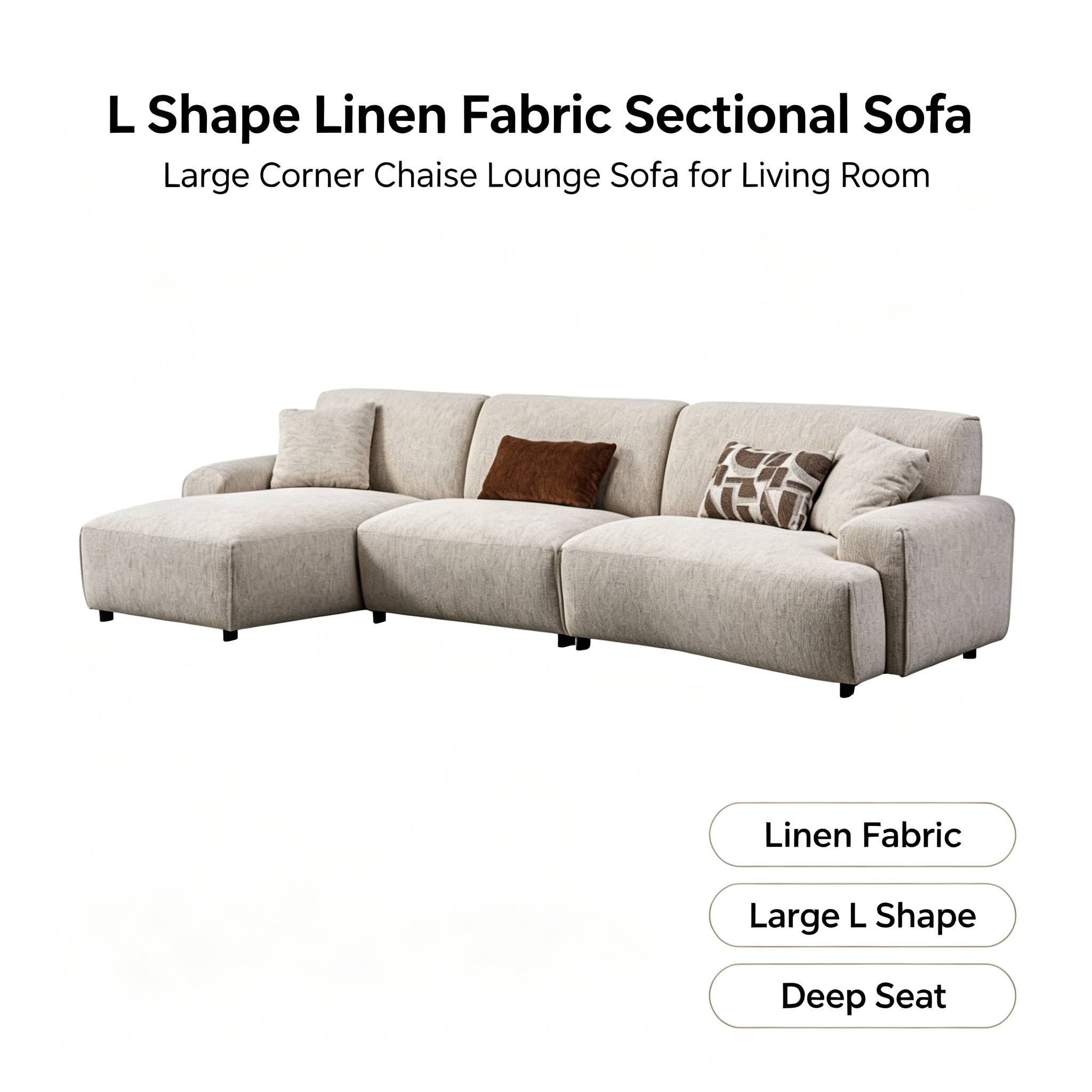 Modern Minimalist Modular Sectional Sofa with Chaise | Beige Fabric Couch for Living Room Apartment