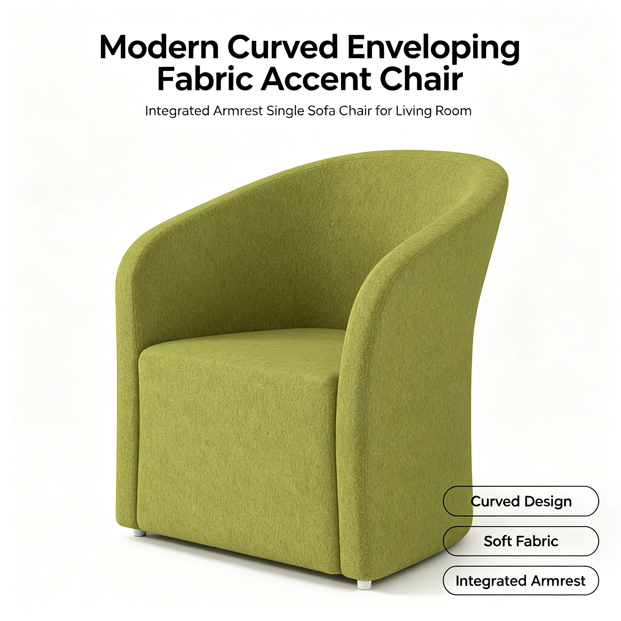 Modern Minimalist Tub Armchair | Cozy Green Fabric Accent Chair for Living Room & Office