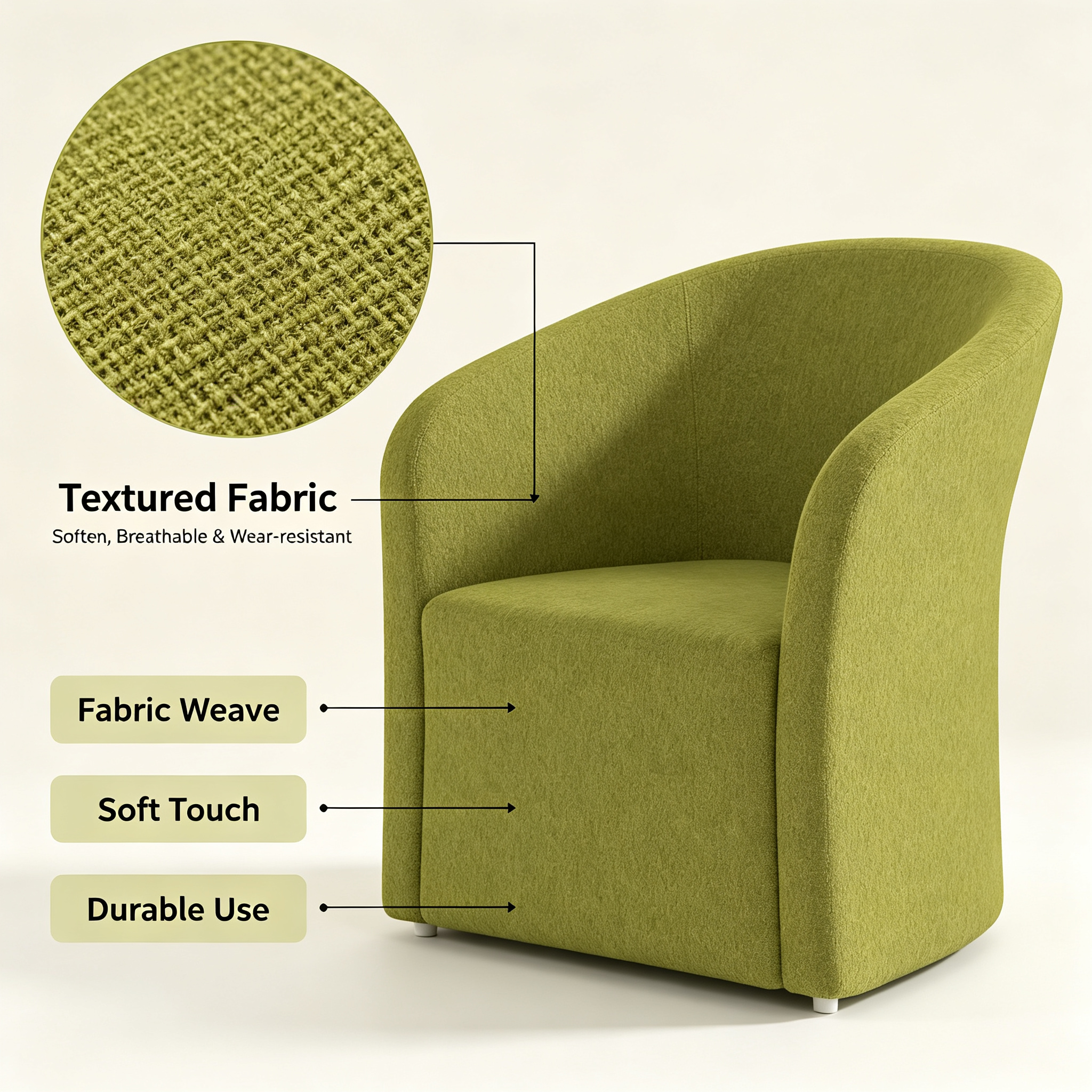 Modern Minimalist Tub Armchair | Cozy Green Fabric Accent Chair for Living Room & Office
