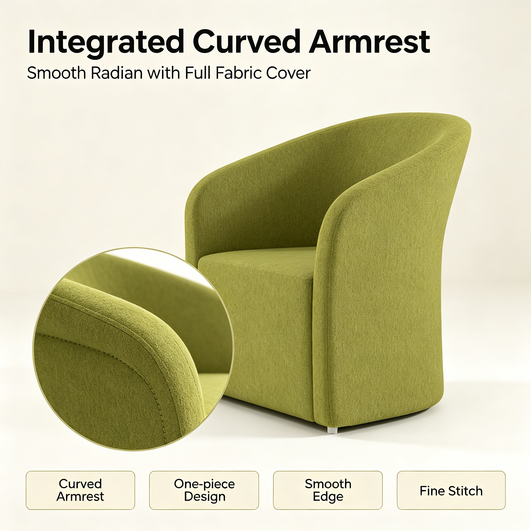 Modern Minimalist Tub Armchair | Cozy Green Fabric Accent Chair for Living Room & Office