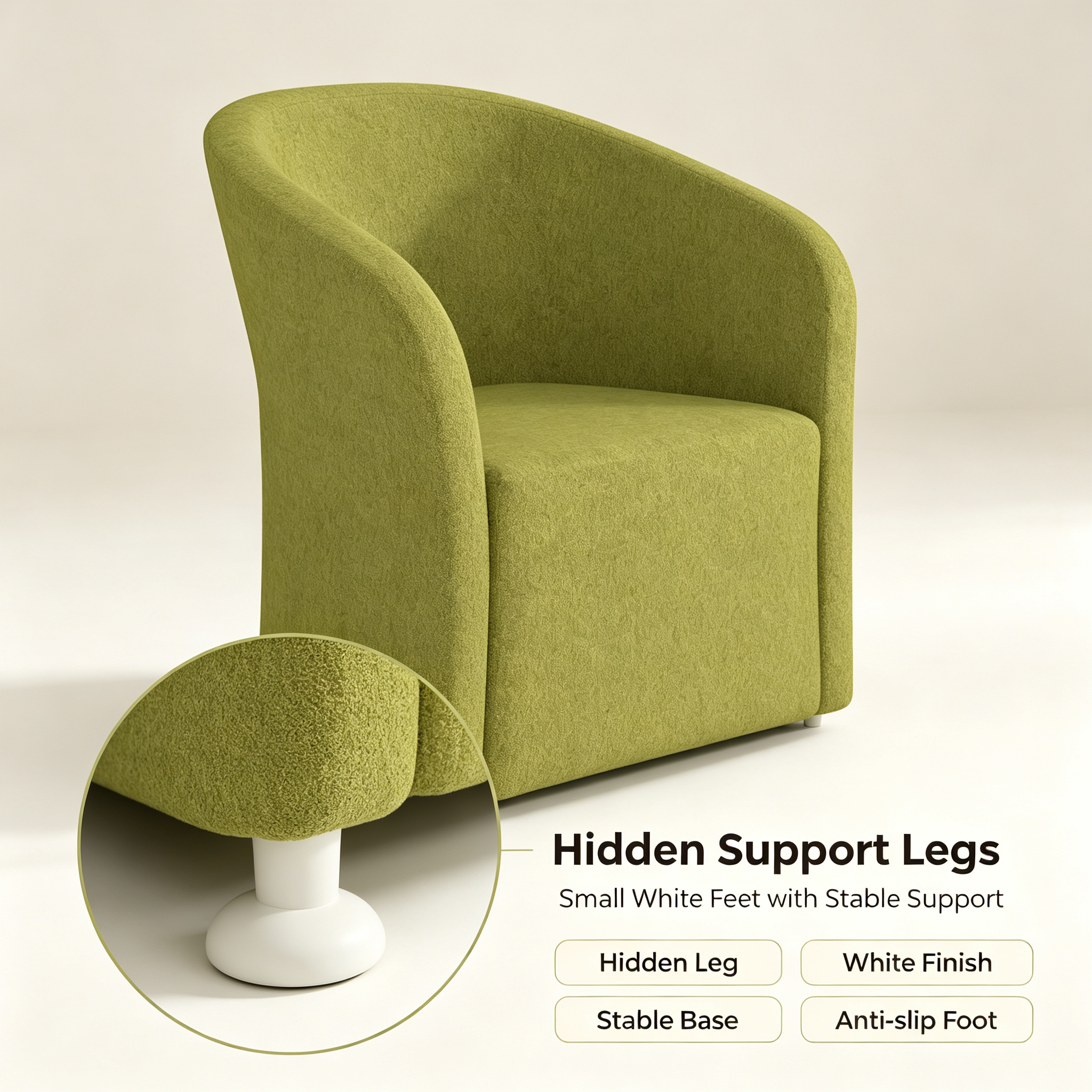 Modern Minimalist Tub Armchair | Cozy Green Fabric Accent Chair for Living Room & Office