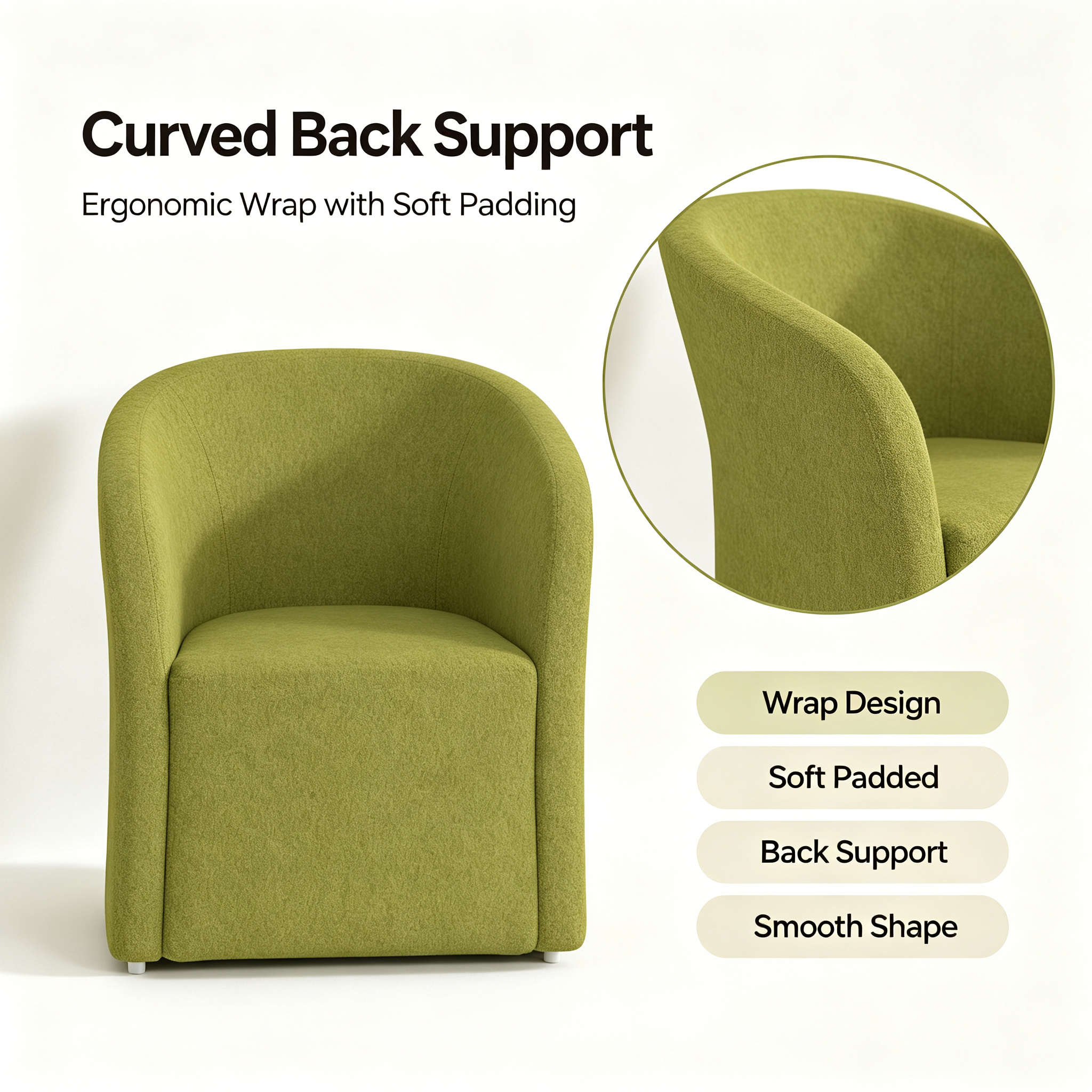 Modern Minimalist Tub Armchair | Cozy Green Fabric Accent Chair for Living Room & Office