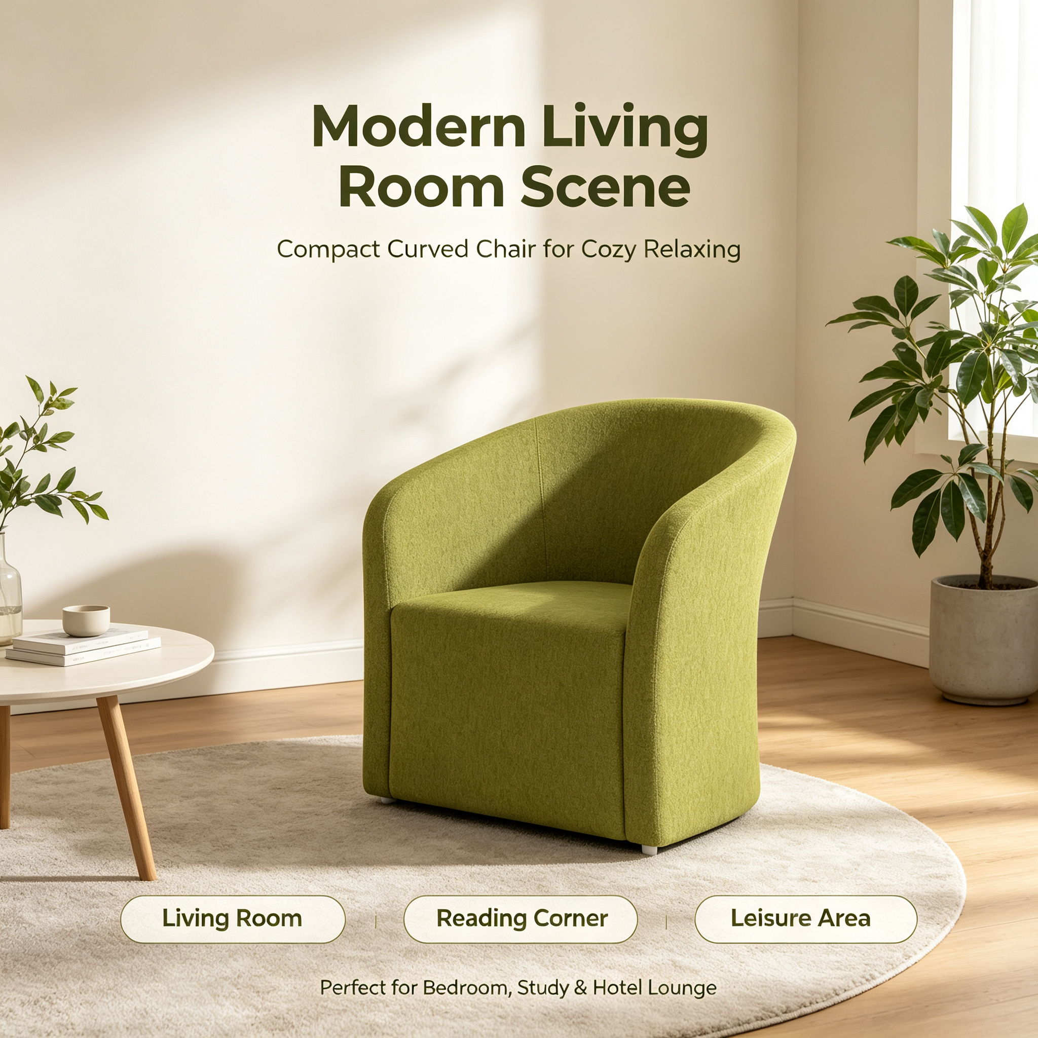 Modern Minimalist Tub Armchair | Cozy Green Fabric Accent Chair for Living Room & Office