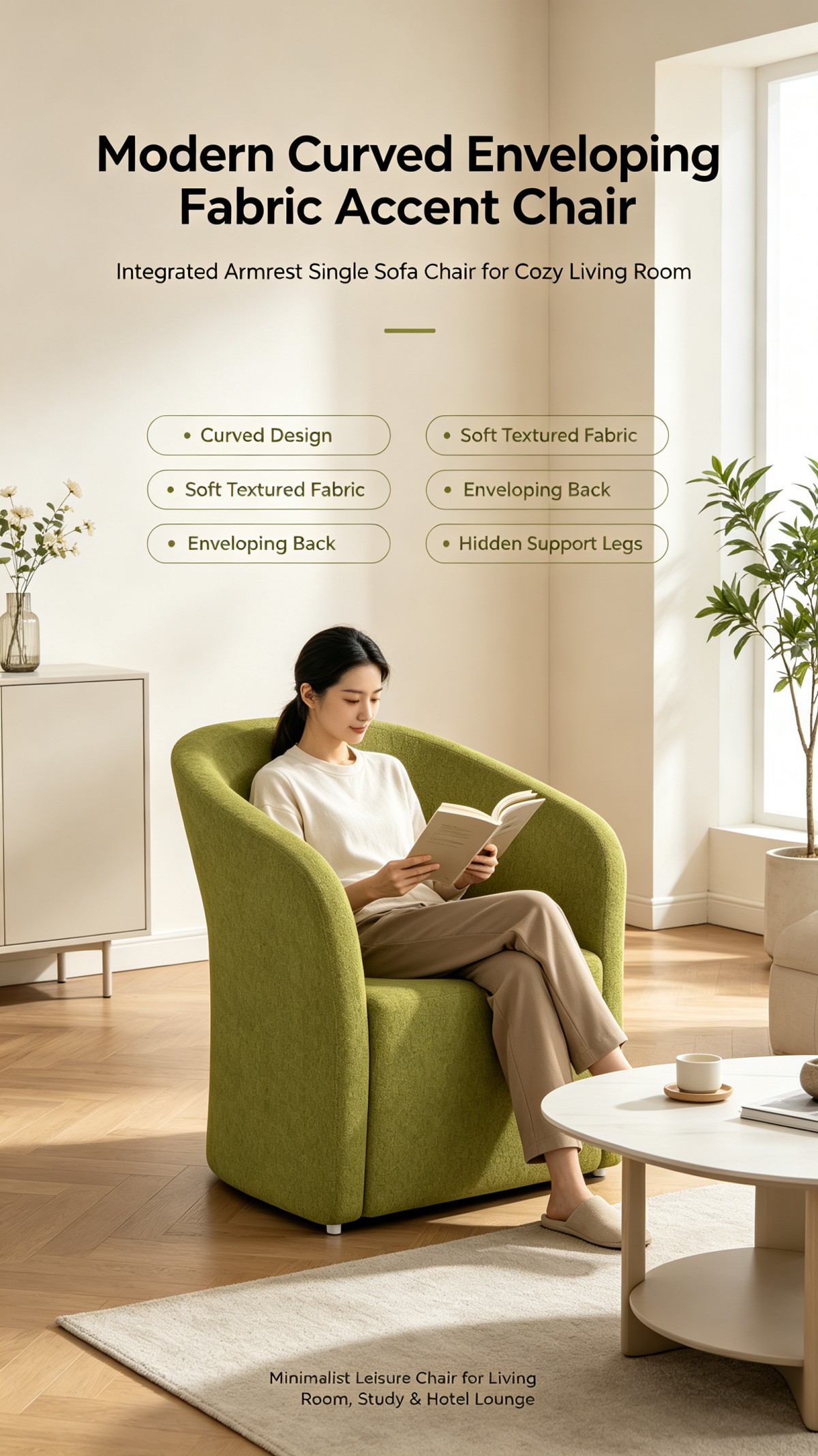 微信图片_20260923163944_224_4 Modern Minimalist Tub Armchair | Cozy Green Fabric Accent Chair for Living Room & Office