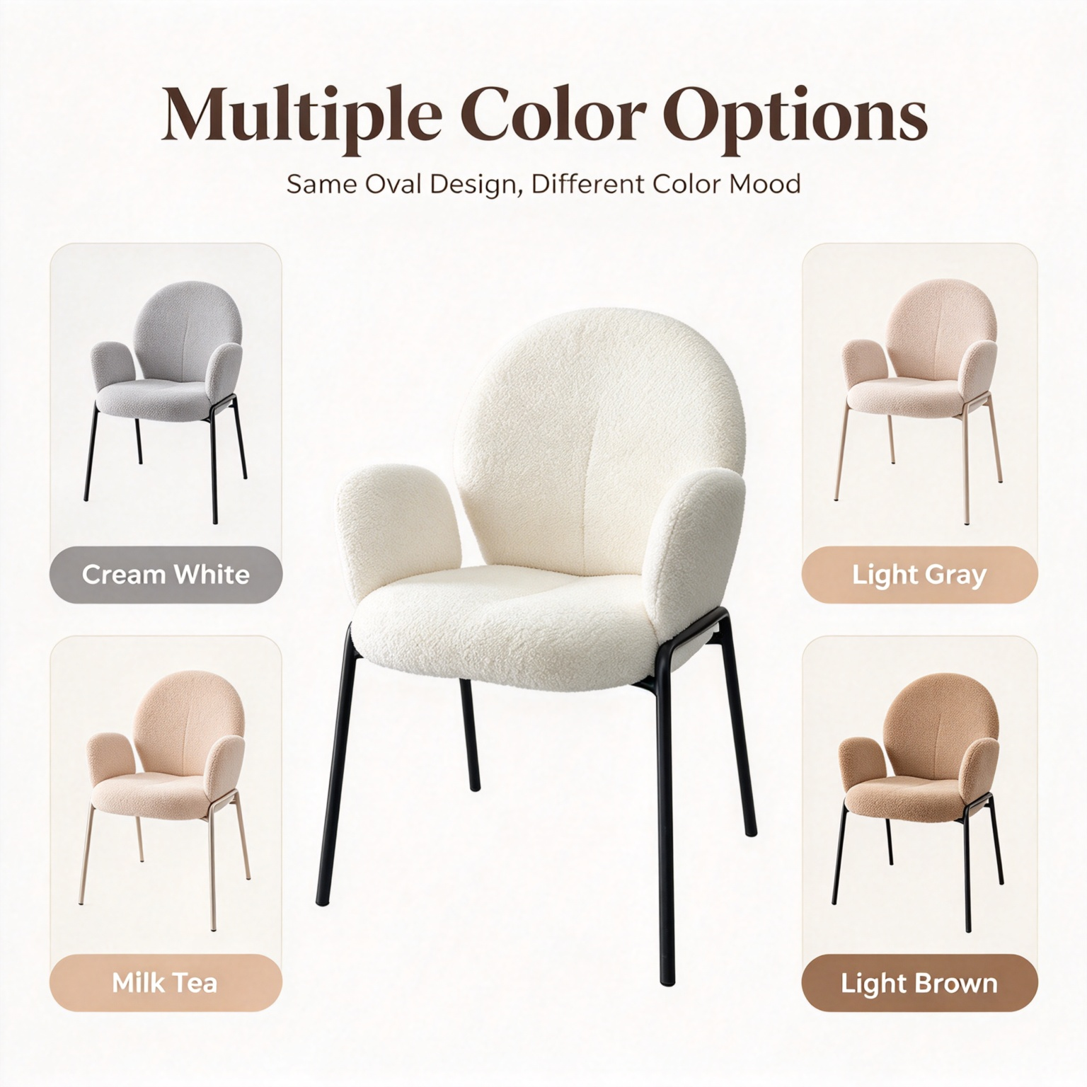 Modern Minimalist Boucle Accent Chair | Soft Cloud Armchair with Black Metal Legs for Living Room & Dining Room