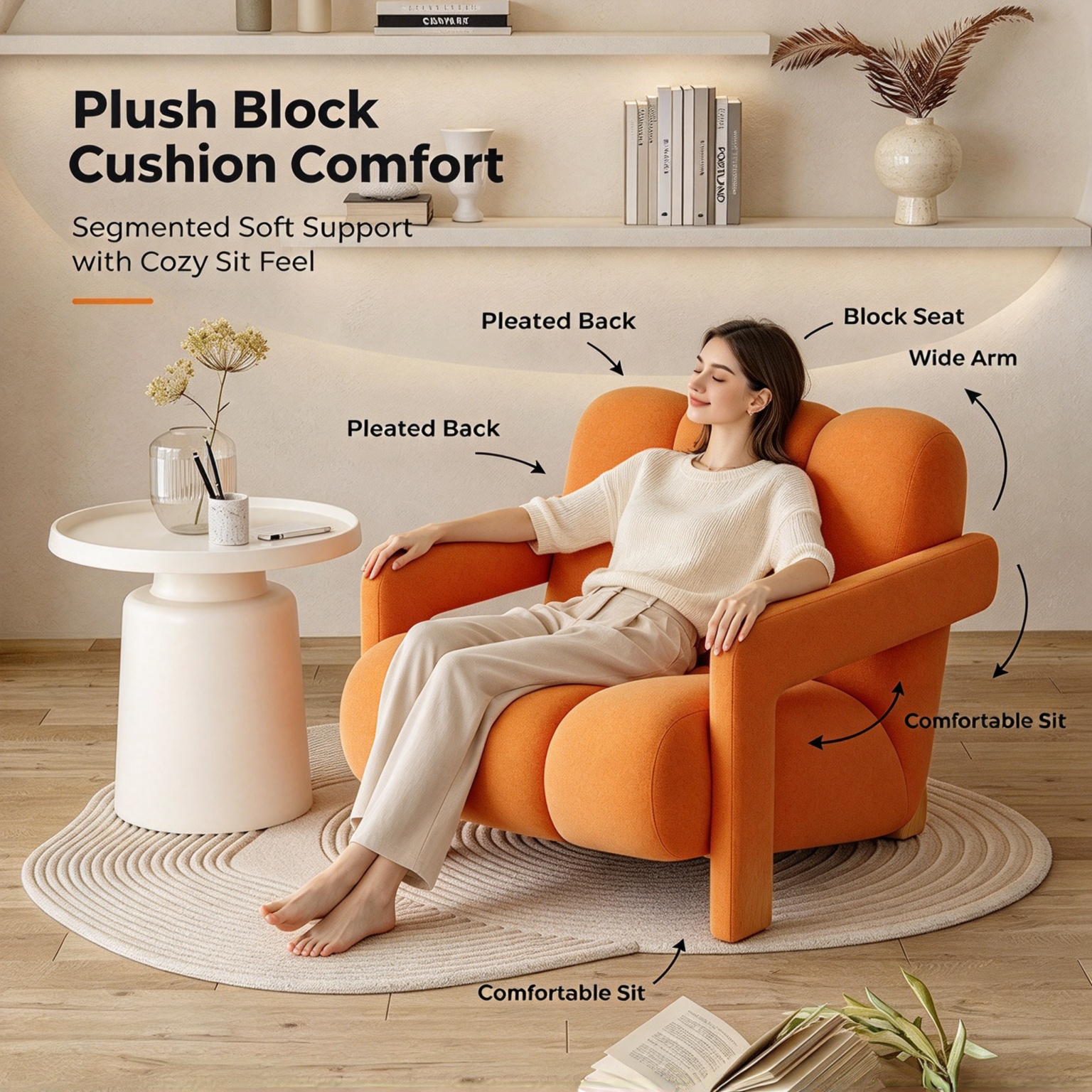 Modern Minimalist Segmented Cloud Sofa Chair | Soft Fabric Bubble Armchair for Living Room Bedroom