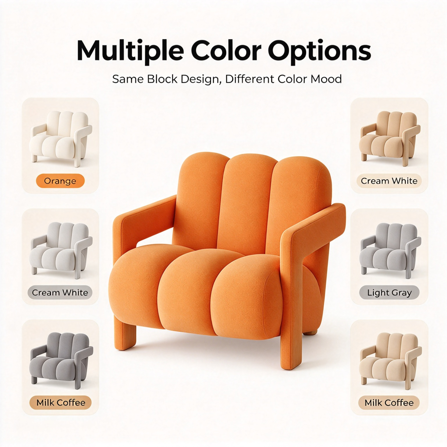 Modern Minimalist Segmented Cloud Sofa Chair | Soft Fabric Bubble Armchair for Living Room Bedroom