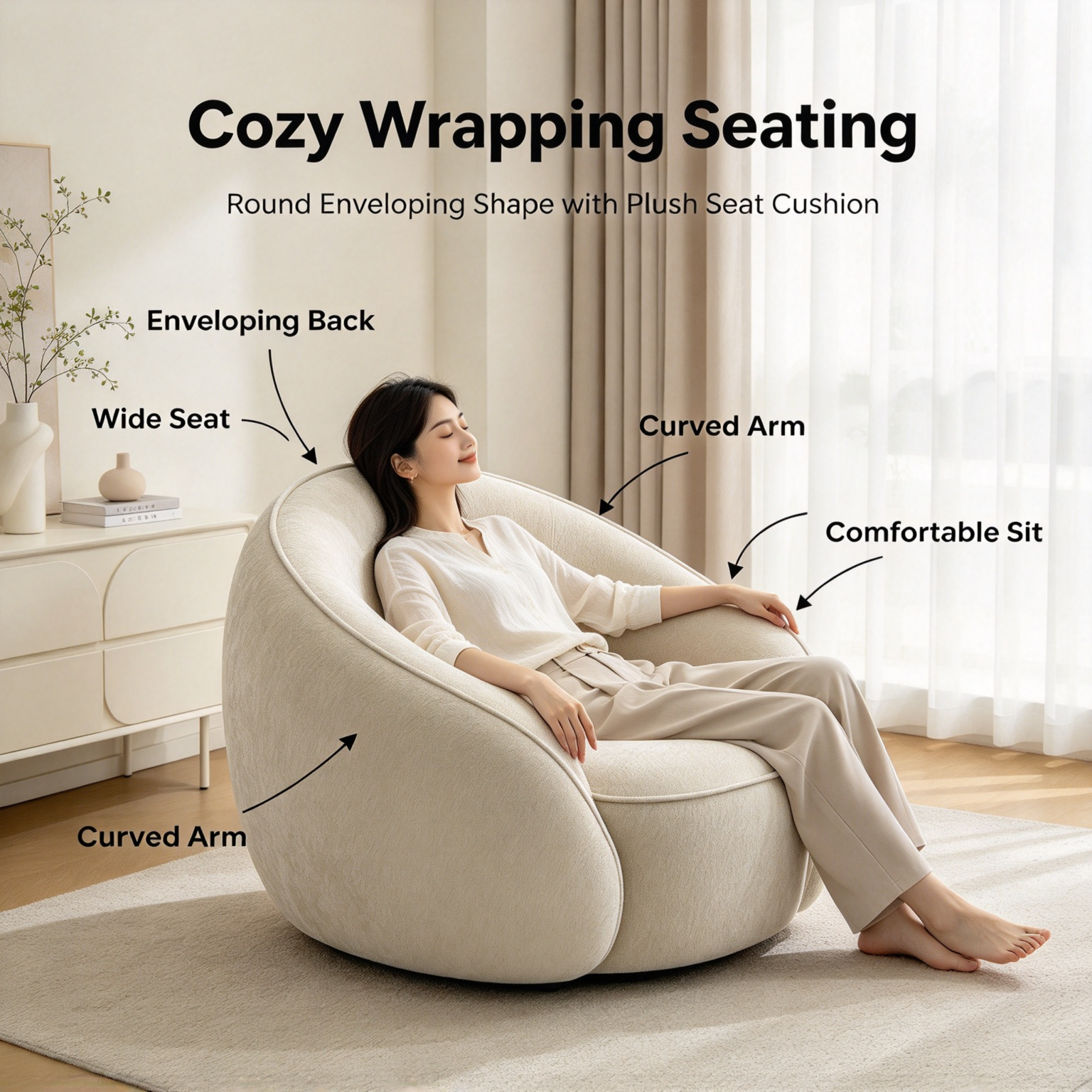 Modern Minimalist Spherical Sofa Chair | Round Cloud Lounge Chair for Living Room Bedroom