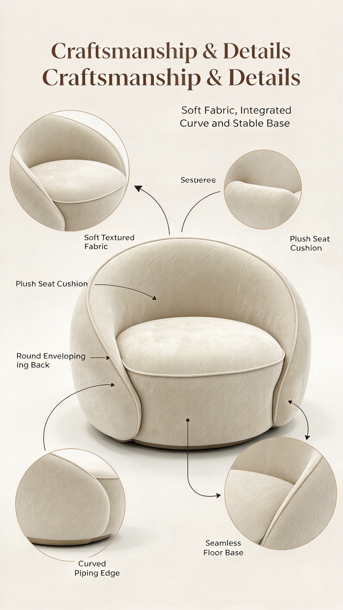 Modern Minimalist Spherical Sofa Chair | Round Cloud Lounge Chair for Living Room Bedroom