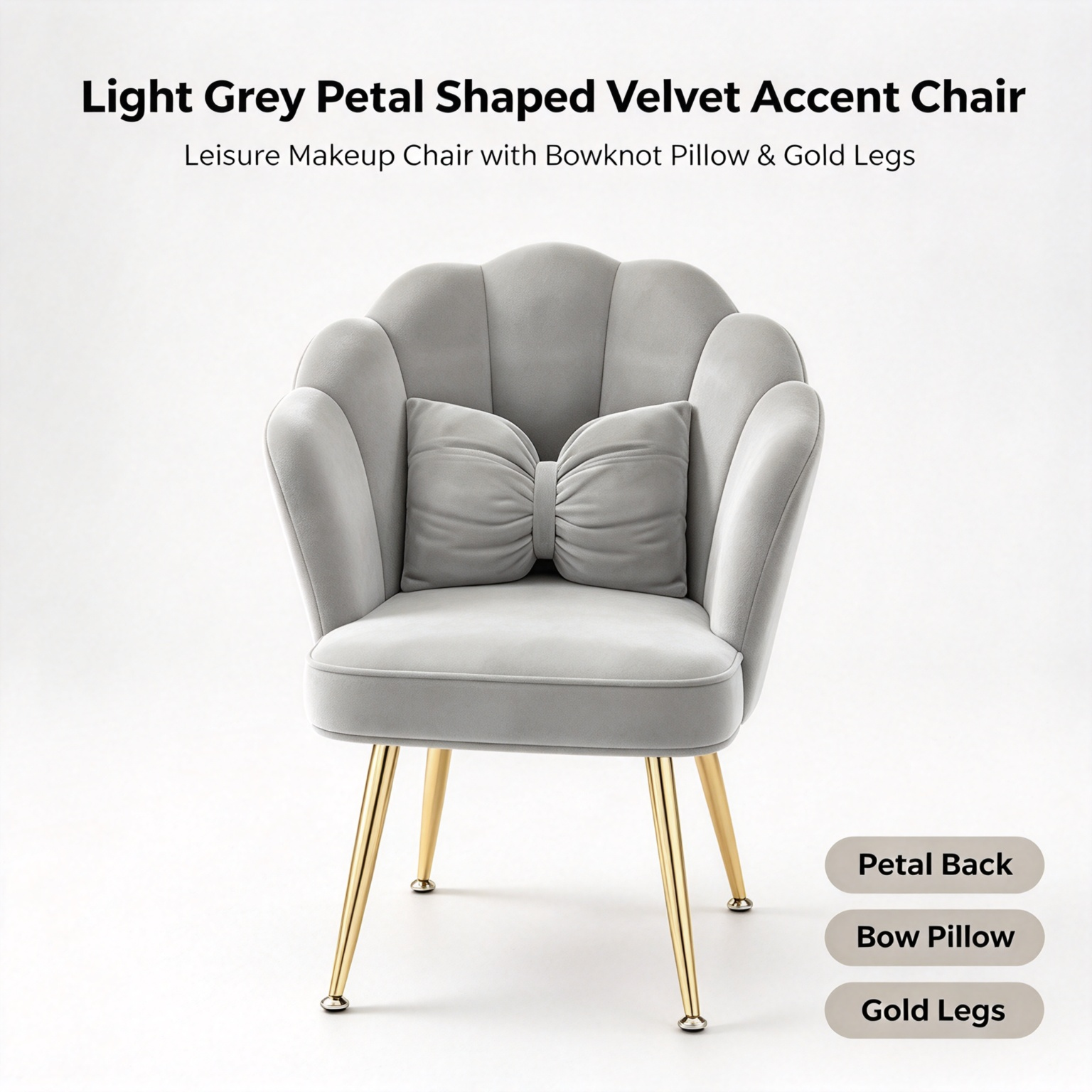 Modern Luxury Velvet Accent Chair | Tulip Petal Dining Chair with Gold Metal Legs for Living Room Bedroom