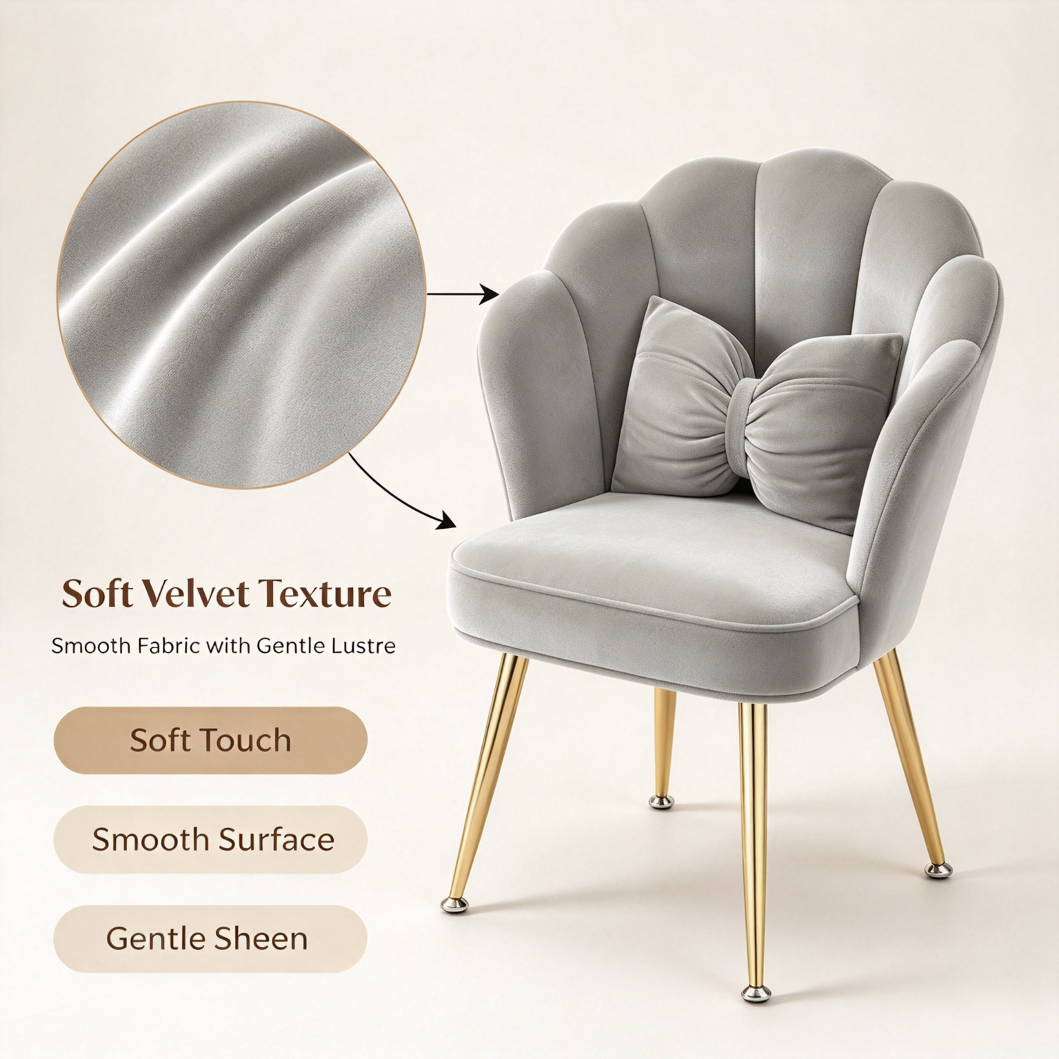 Modern Luxury Velvet Accent Chair | Tulip Petal Dining Chair with Gold Metal Legs for Living Room Bedroom